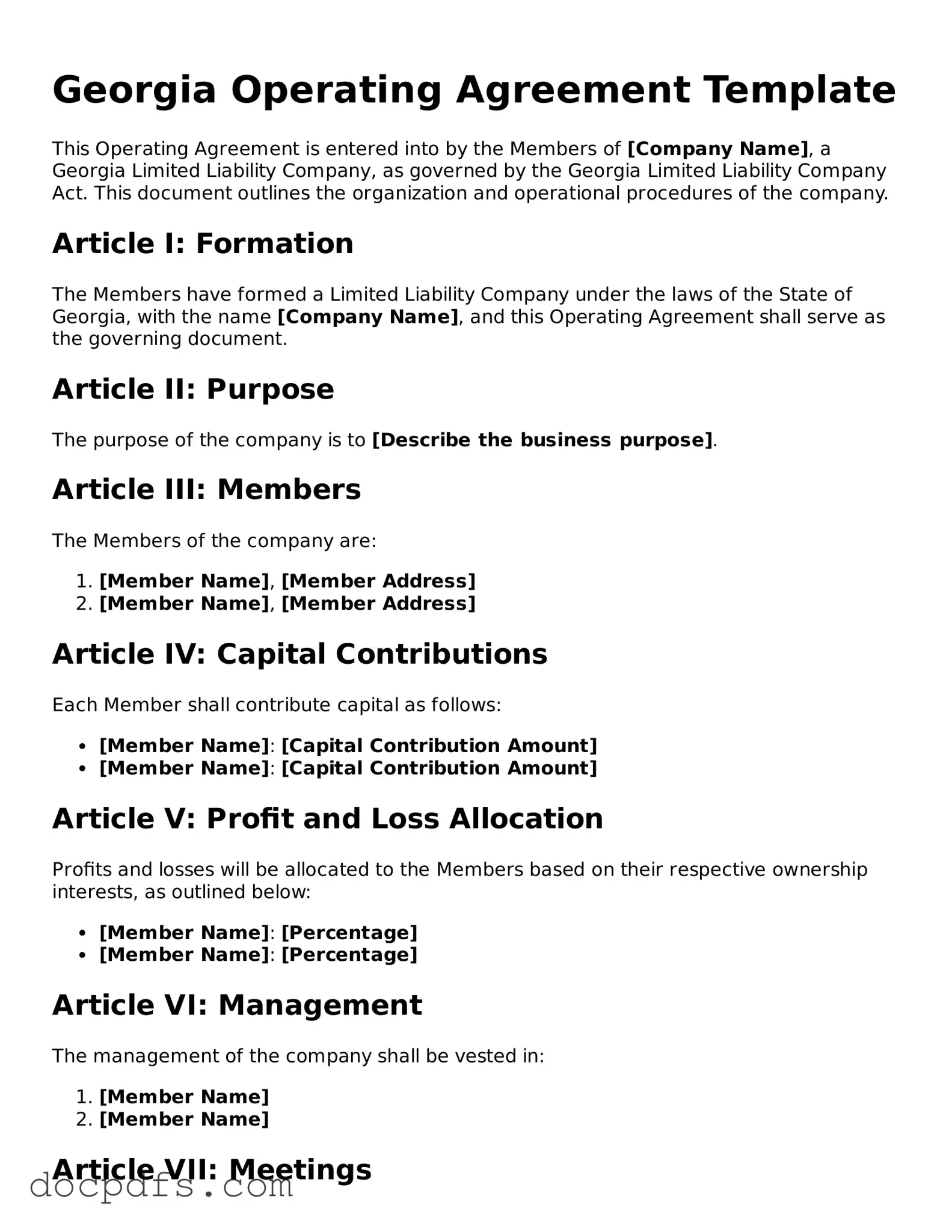 Free Georgia Operating Agreement Form