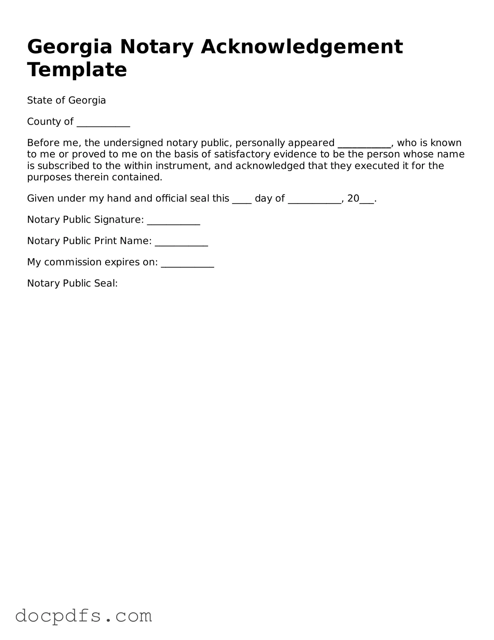 Free Georgia Notary Acknowledgement Form