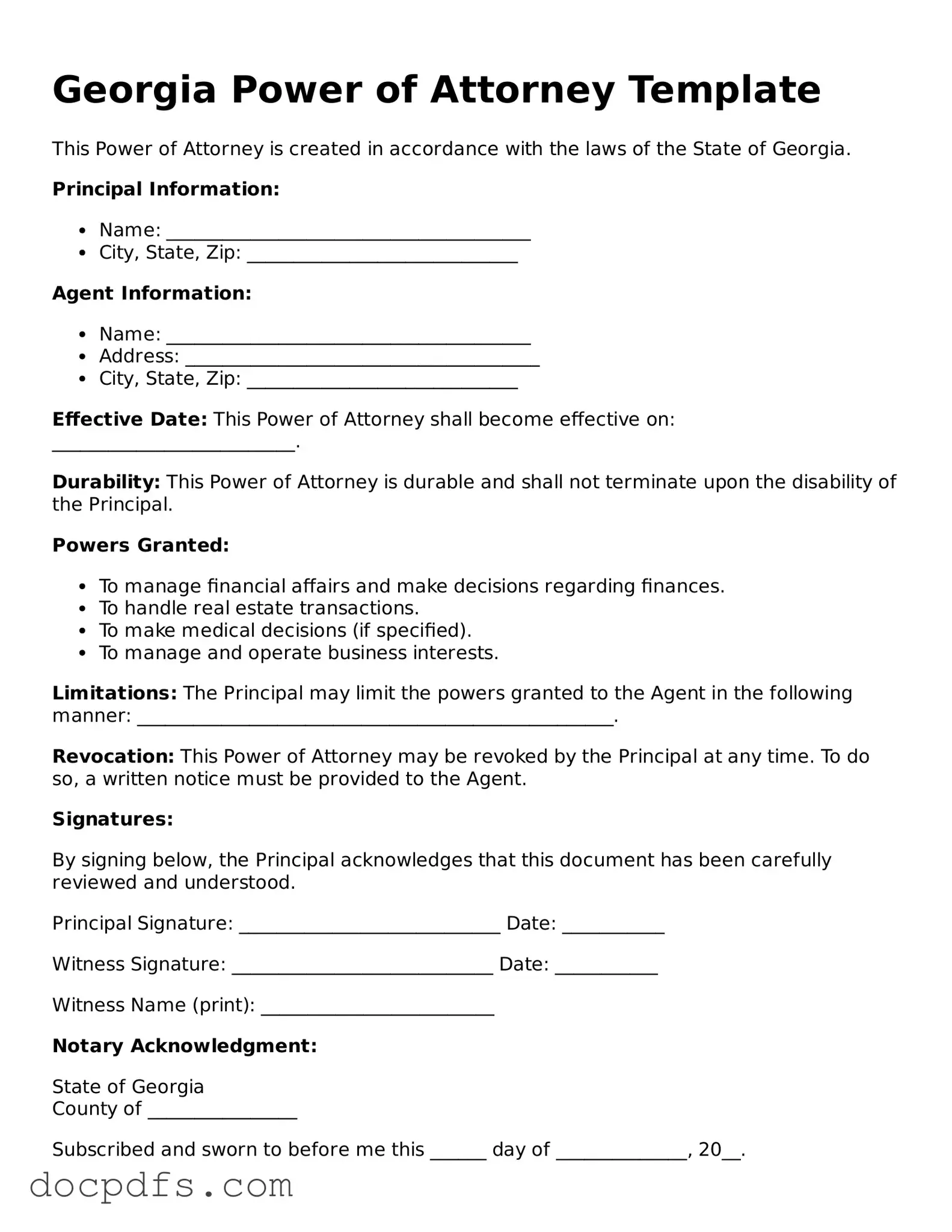 Free Georgia Power of Attorney Form