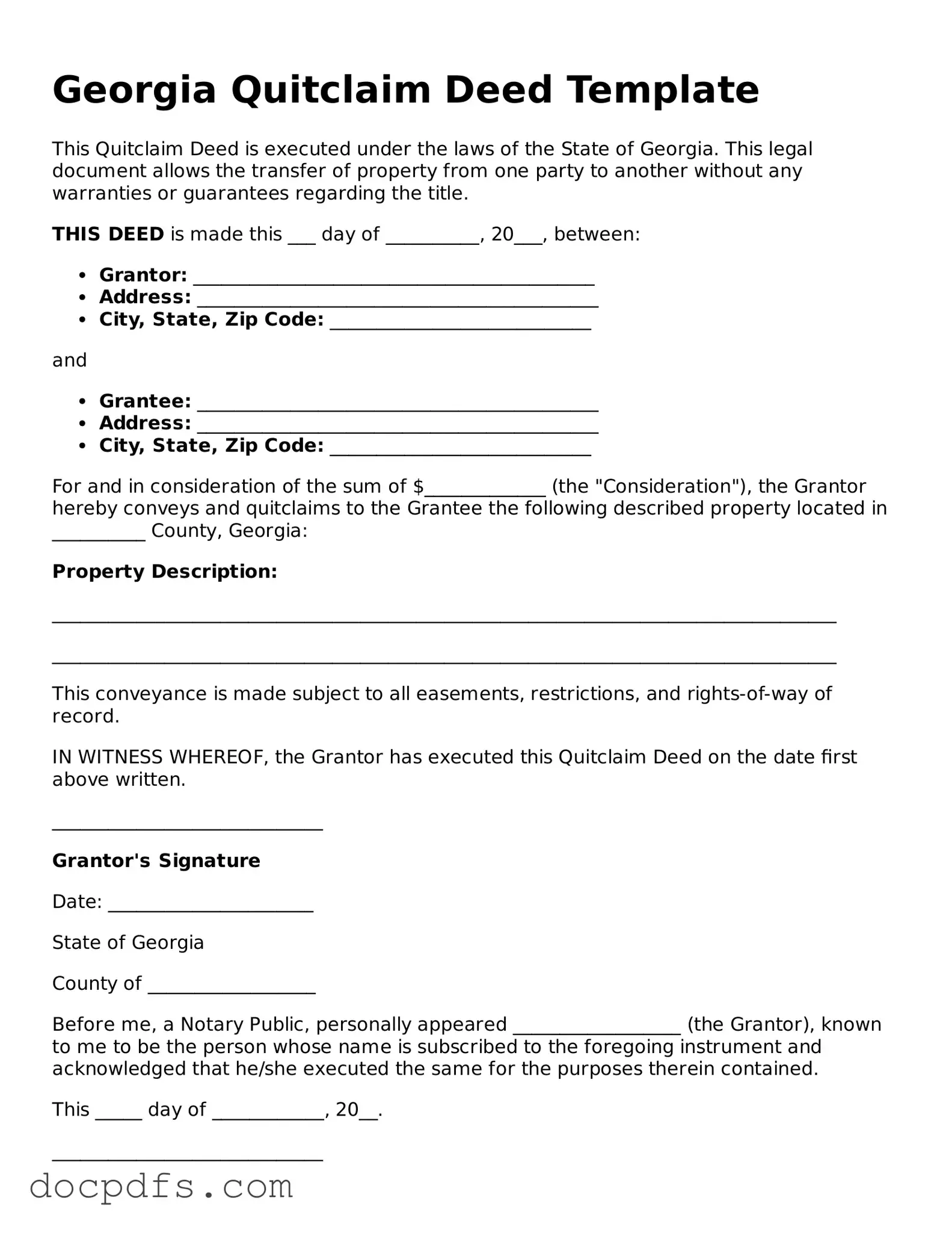 Free Georgia Quitclaim Deed Form