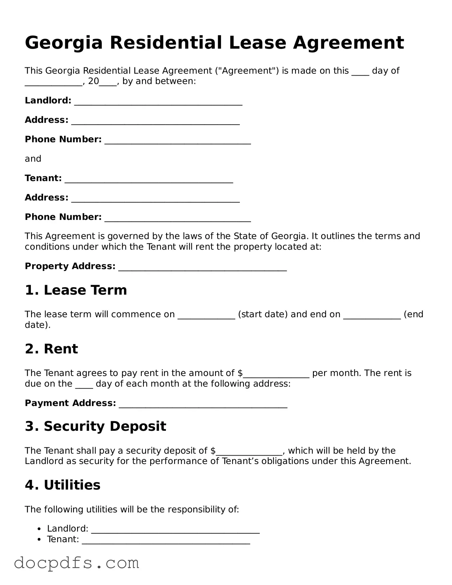 Free Georgia Lease Agreement Form