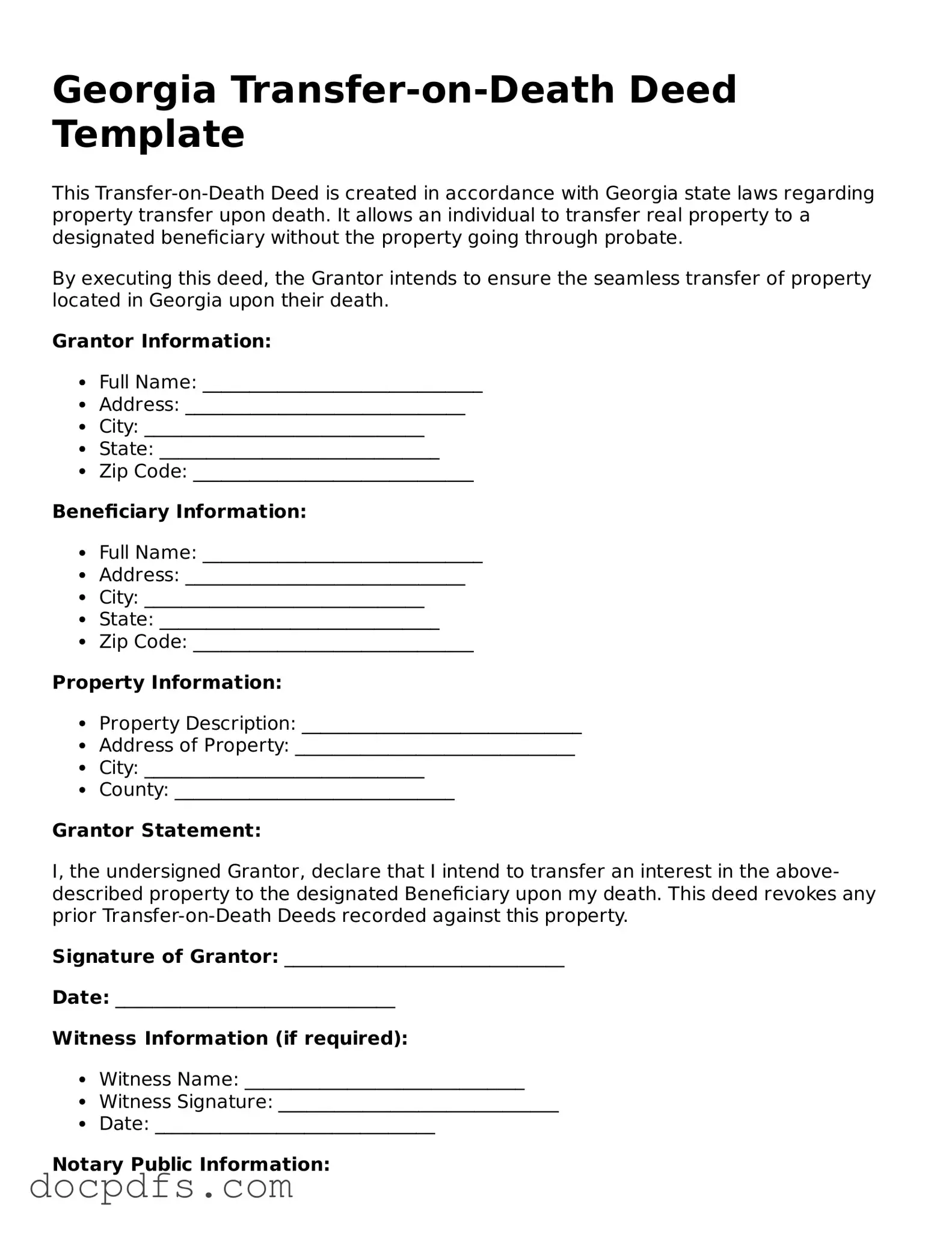 Free Georgia Transfer-on-Death Deed Form