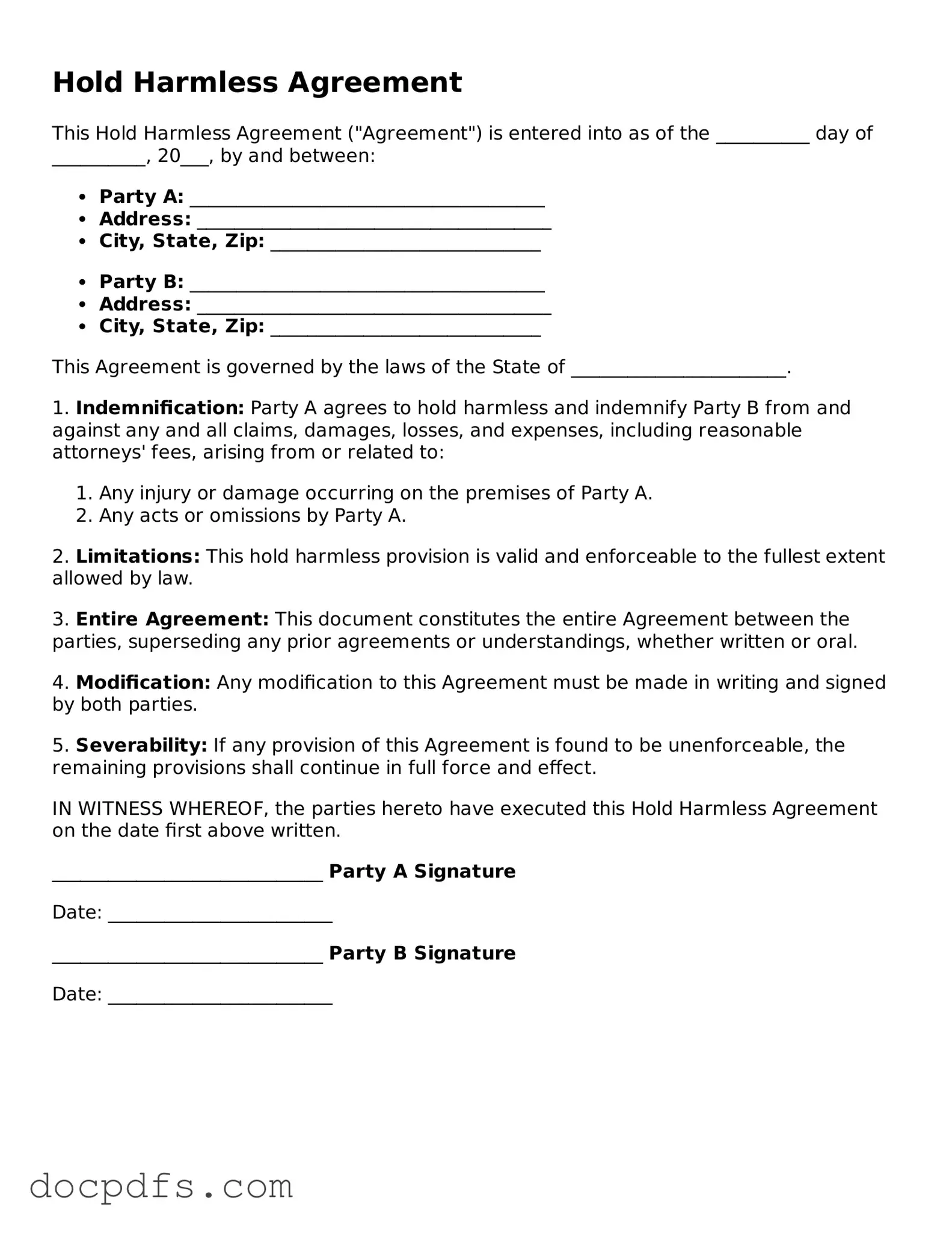 Legal Hold Harmless Agreement Document
