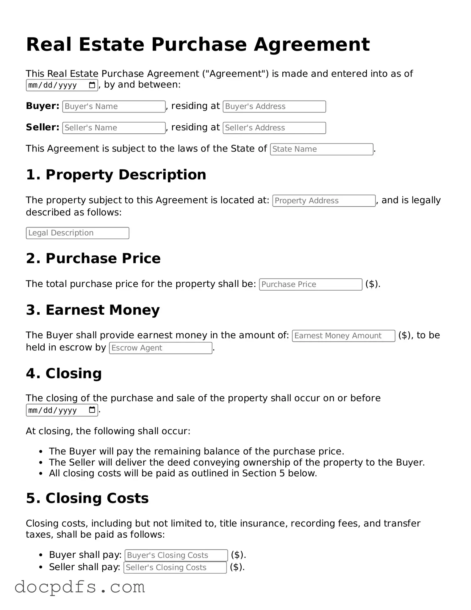 Legal Real Estate Purchase Agreement Document