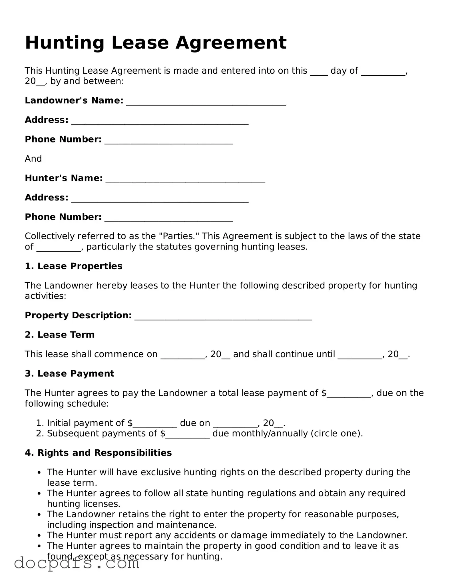 Legal Hunting Lease Agreement Document