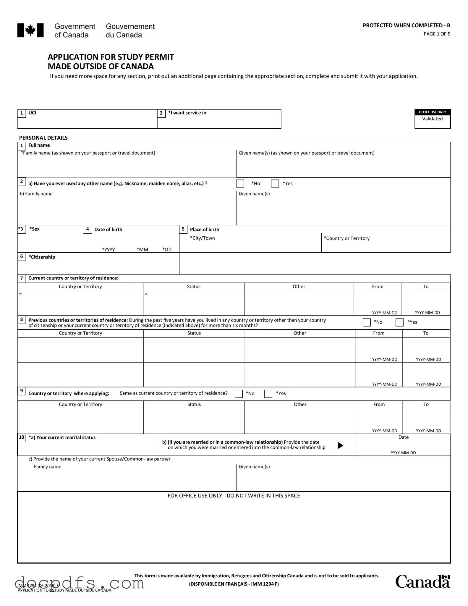 Imm 1294 Template in PDF