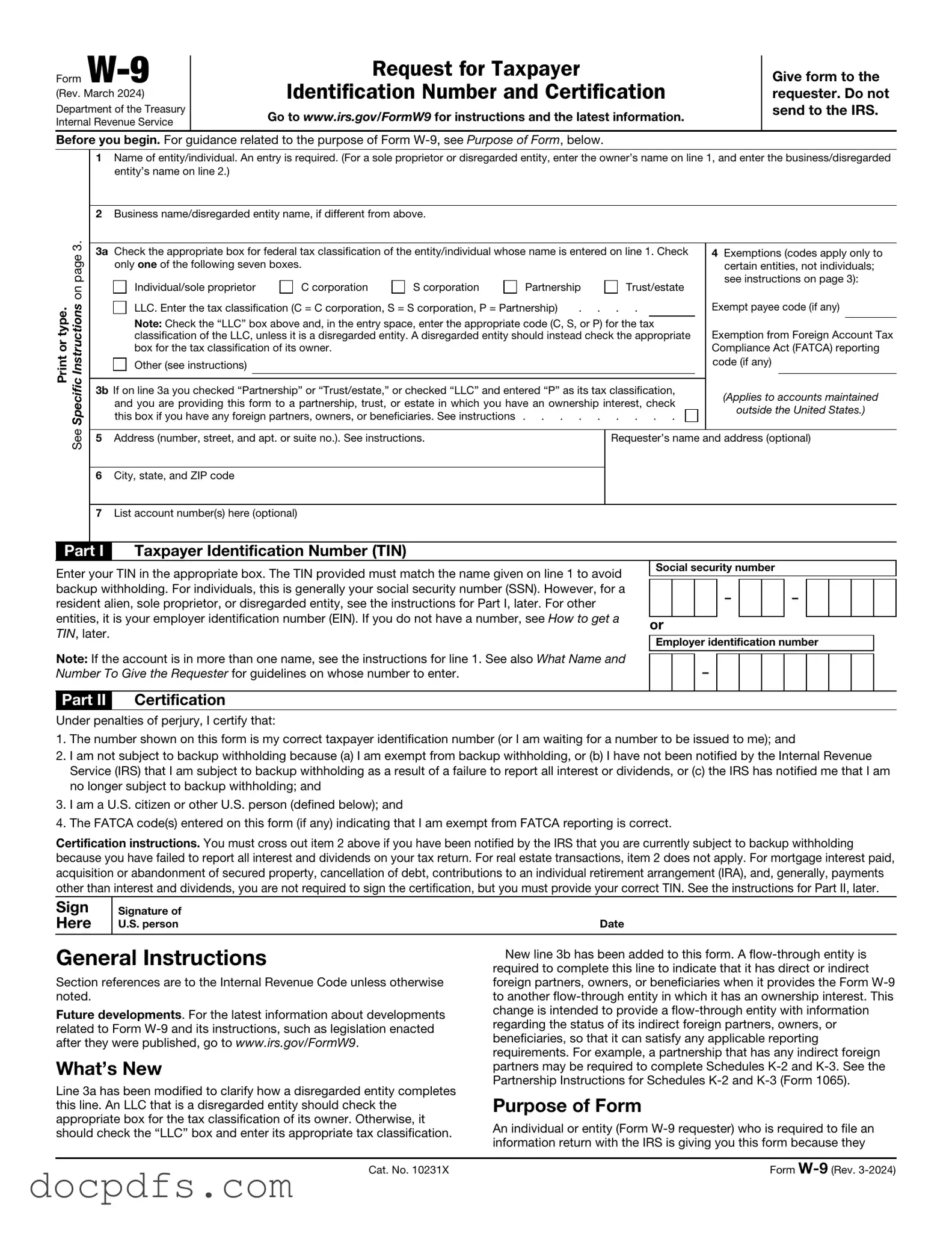 IRS W-9 Template in PDF