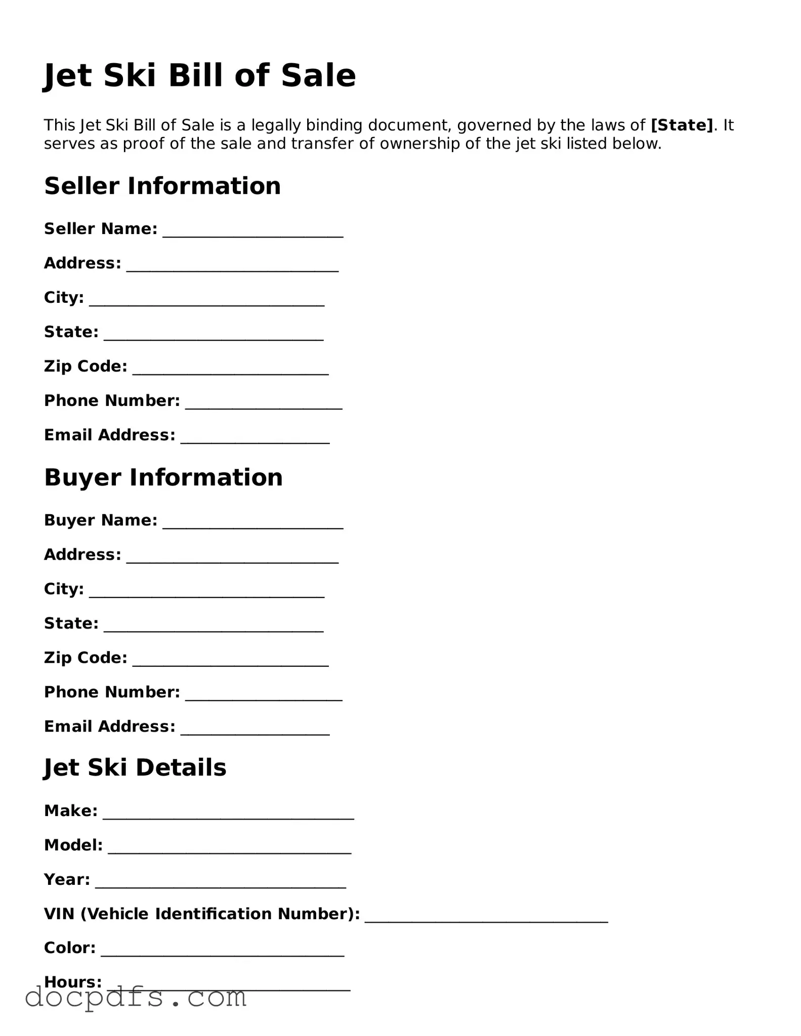 Legal Jet Ski Bill of Sale Document