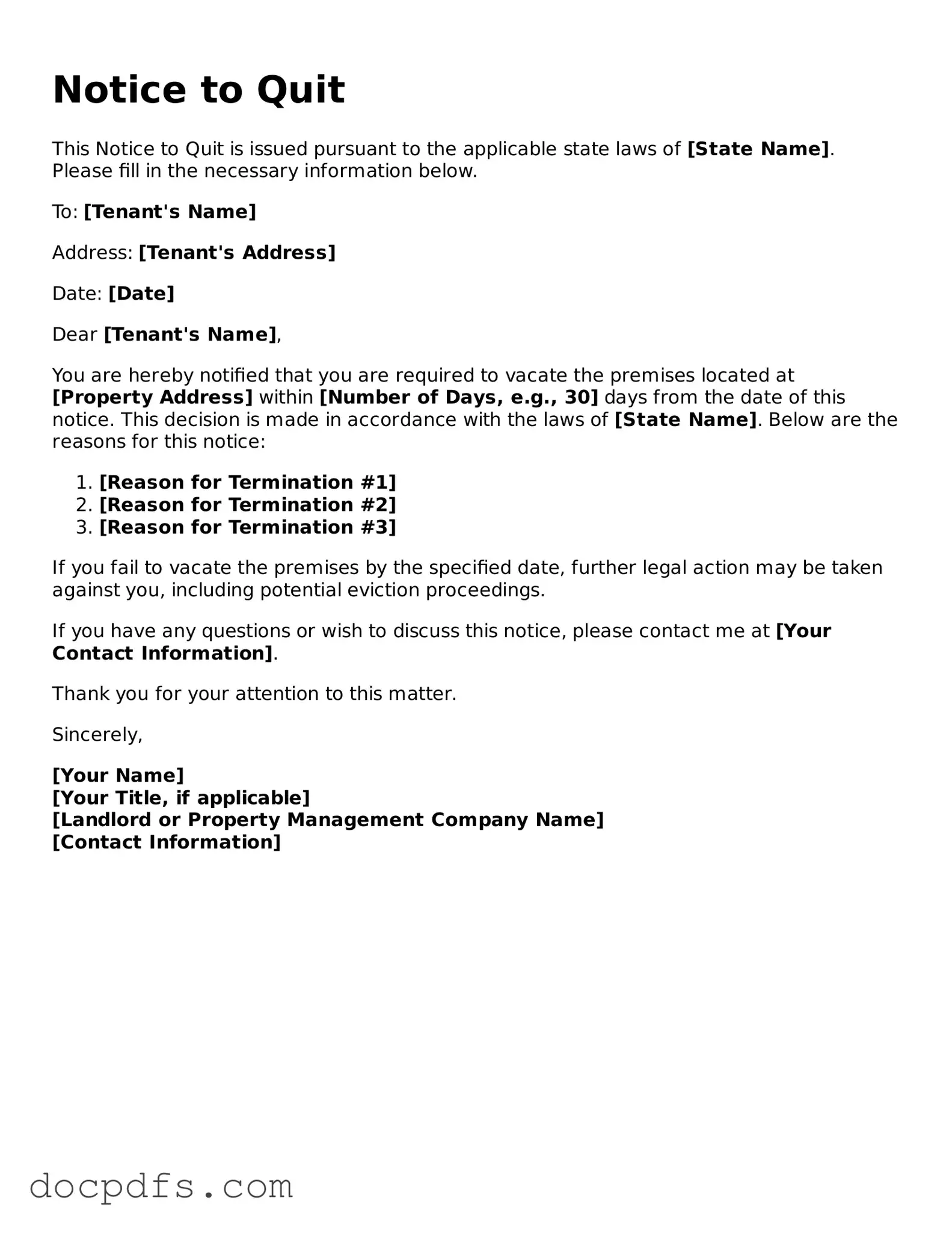 Legal Notice to Quit Document