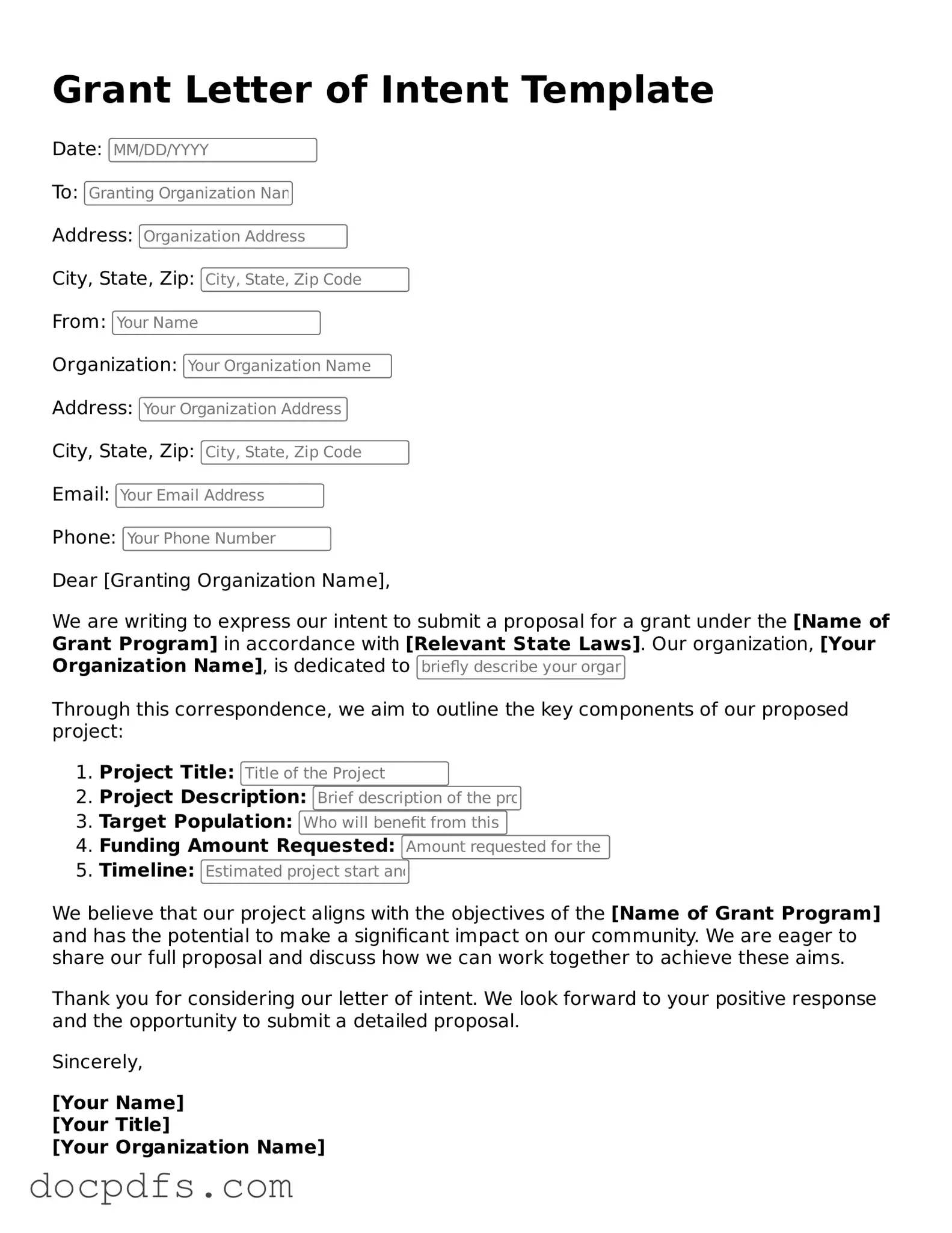 Legal Grant Letter of Intent Document