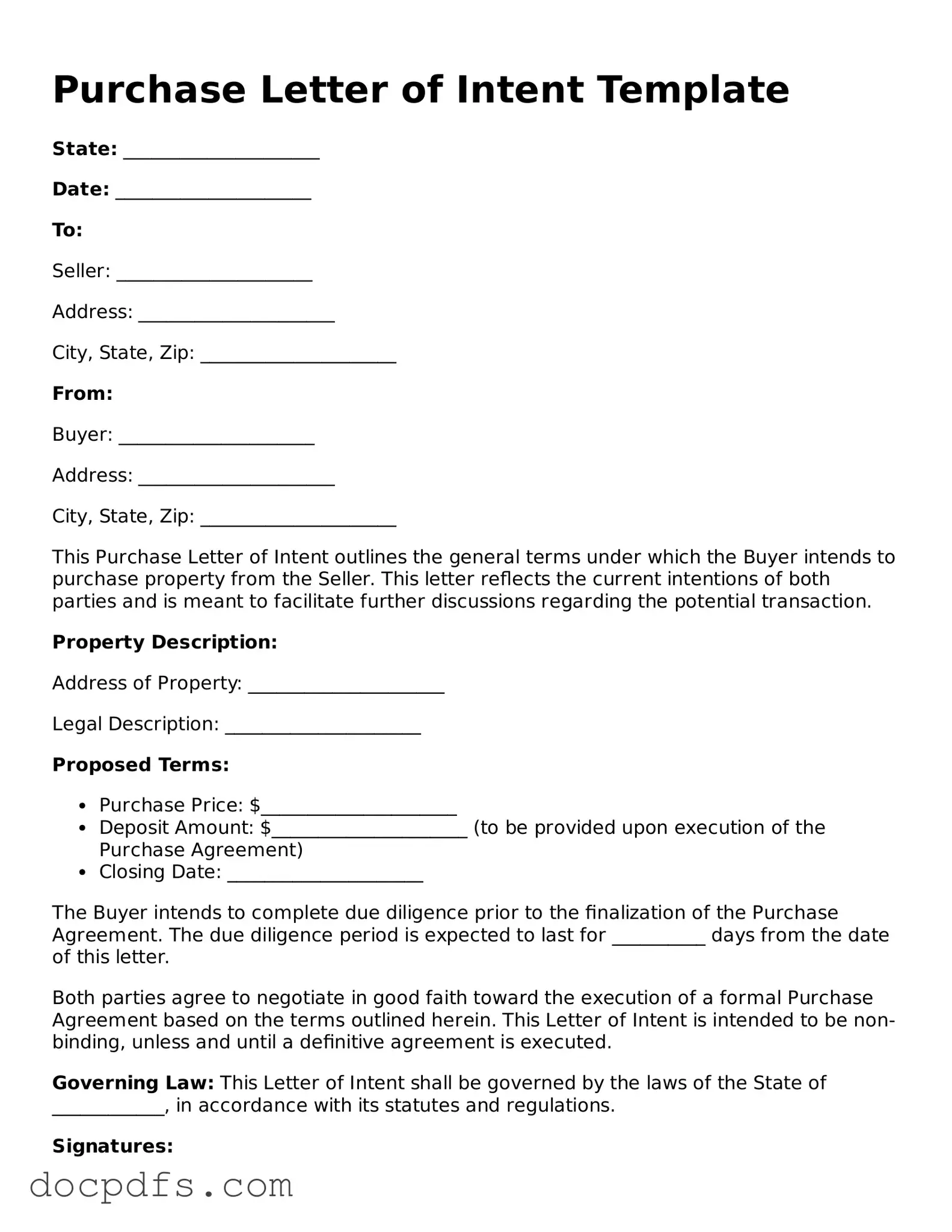 Legal Purchase Letter of Intent Document