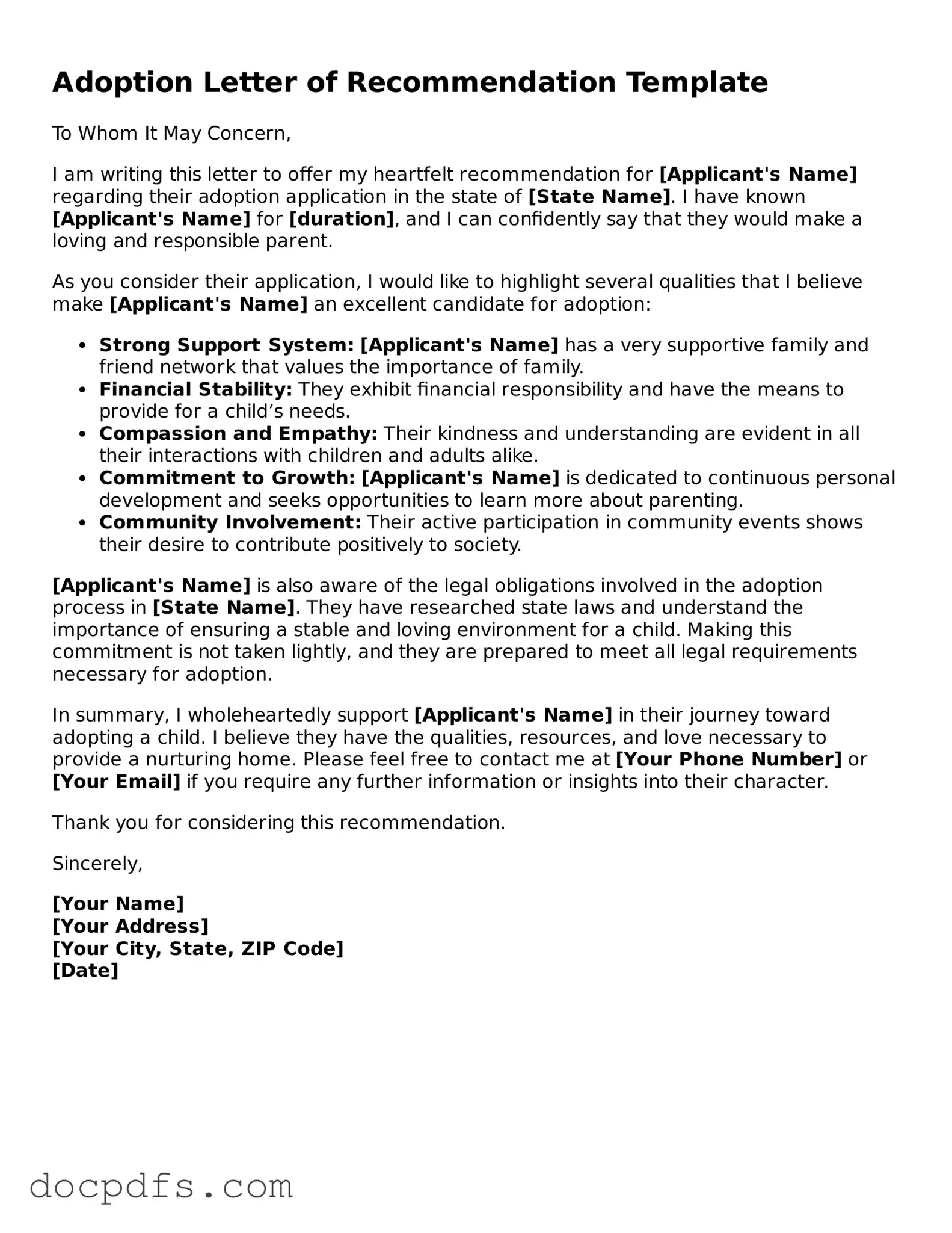 Legal Adoption Letter of Recommendation Document