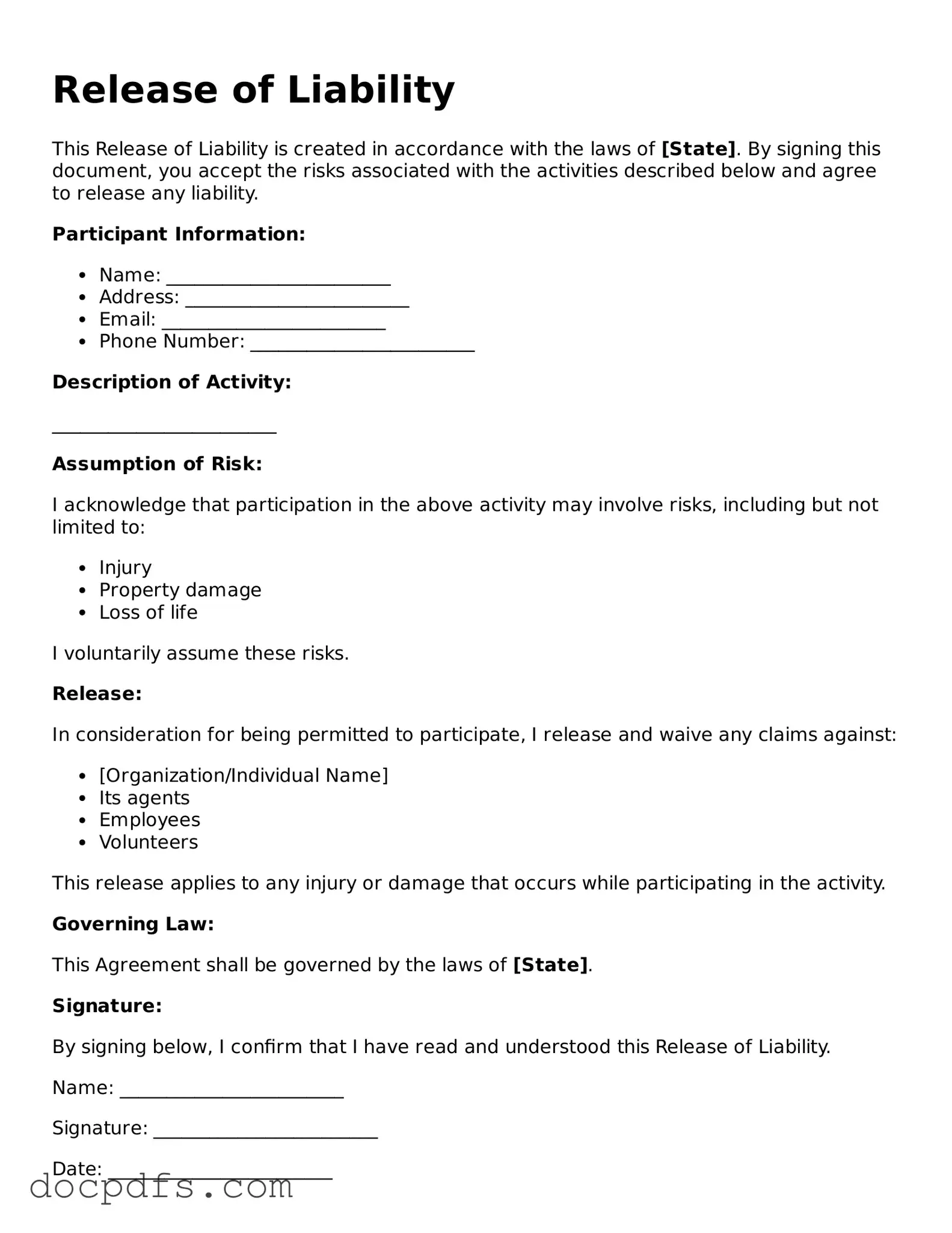 Legal Release of Liability Document