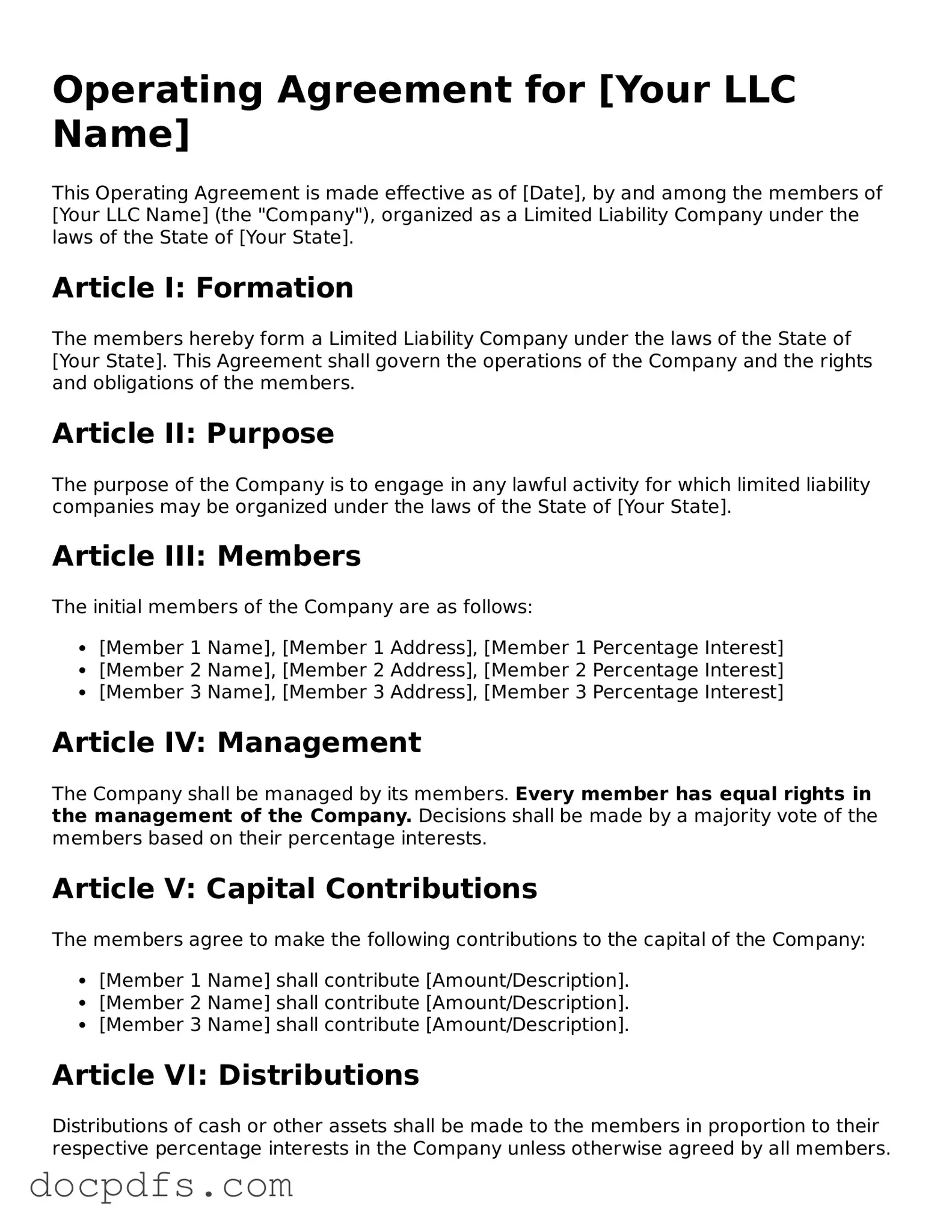 Legal Operating Agreement Document