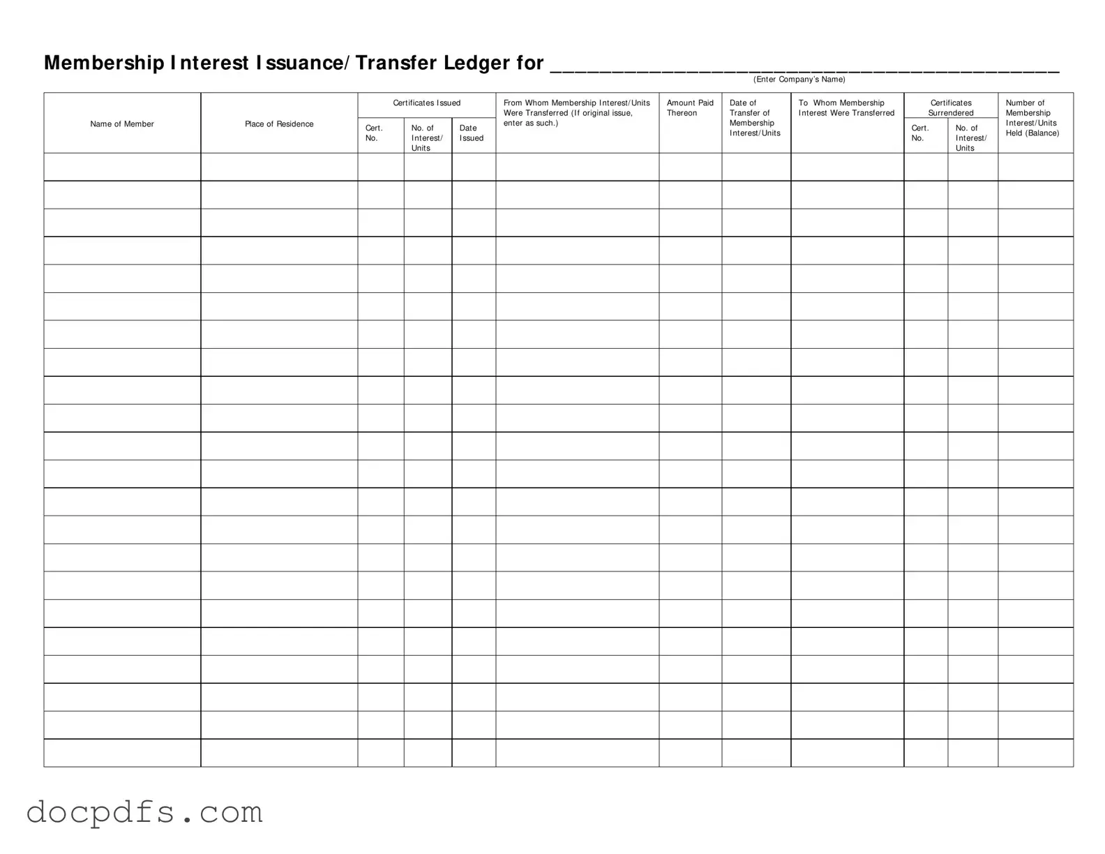 Membership Ledger Template in PDF