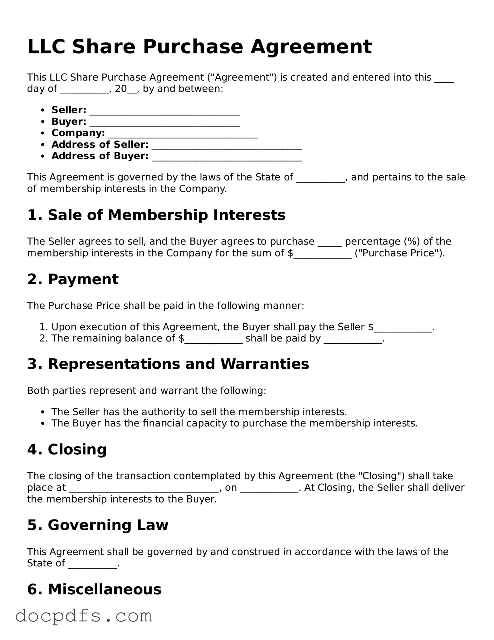 Legal LLC Share Purchase Agreement Document