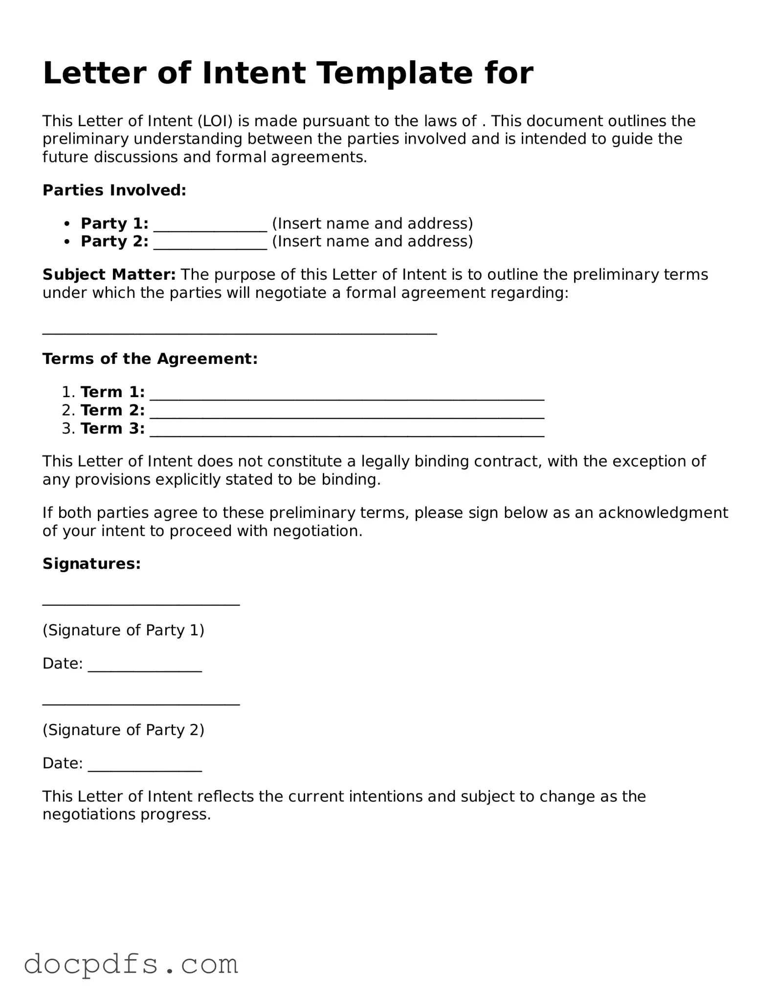 Legal Letter of Intent Document