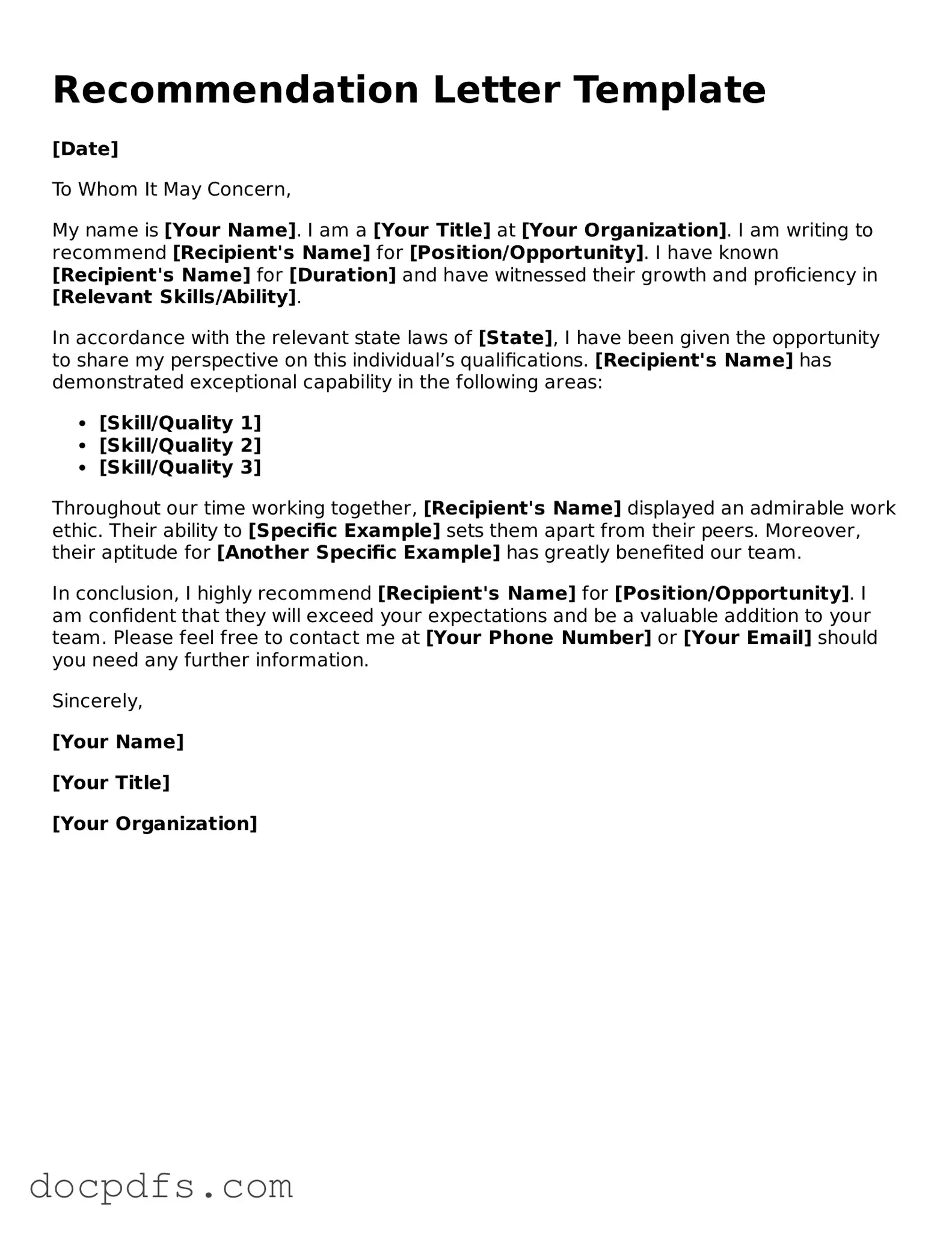 Legal Recommendation Letter Document