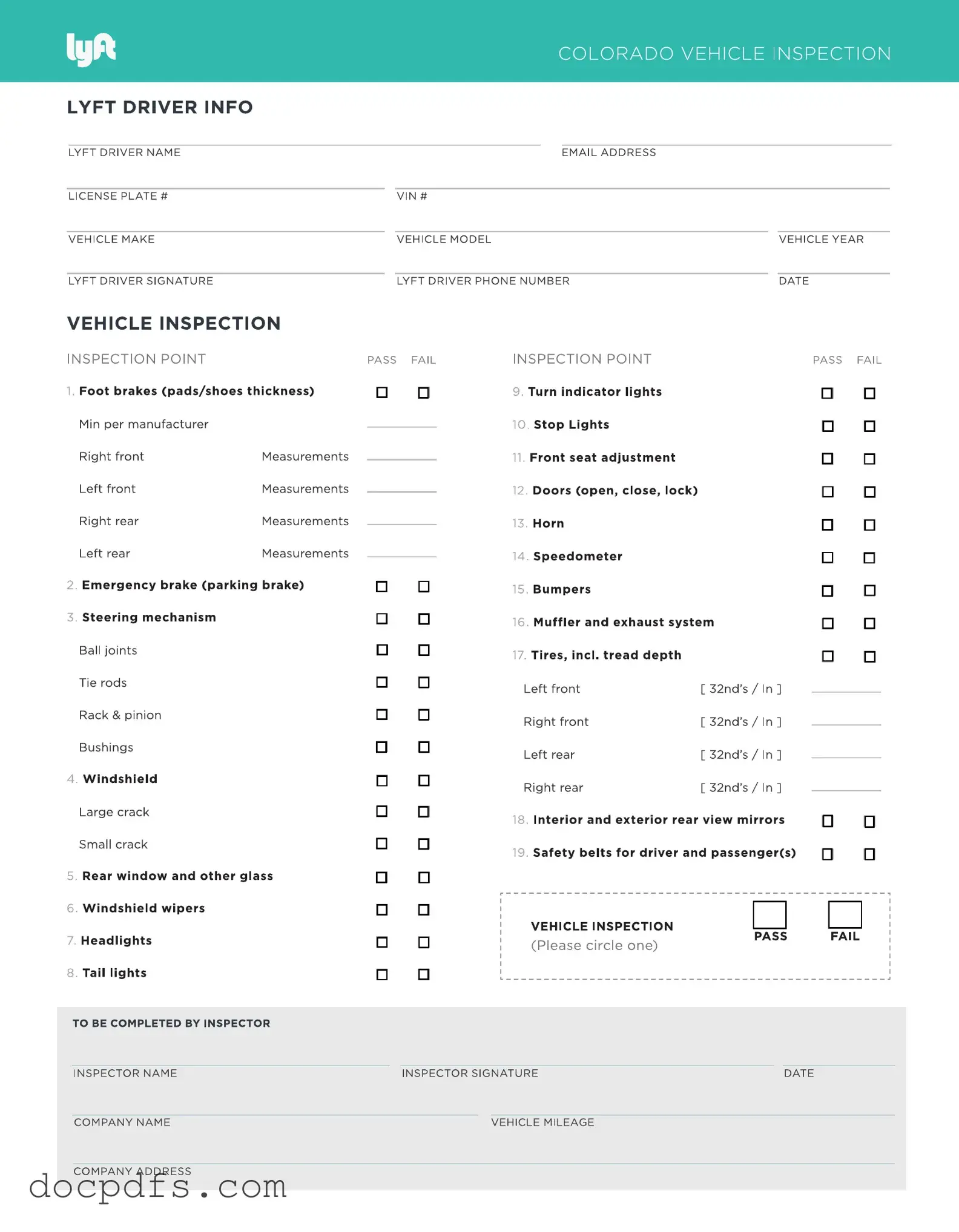 Lyft Inspection Template in PDF