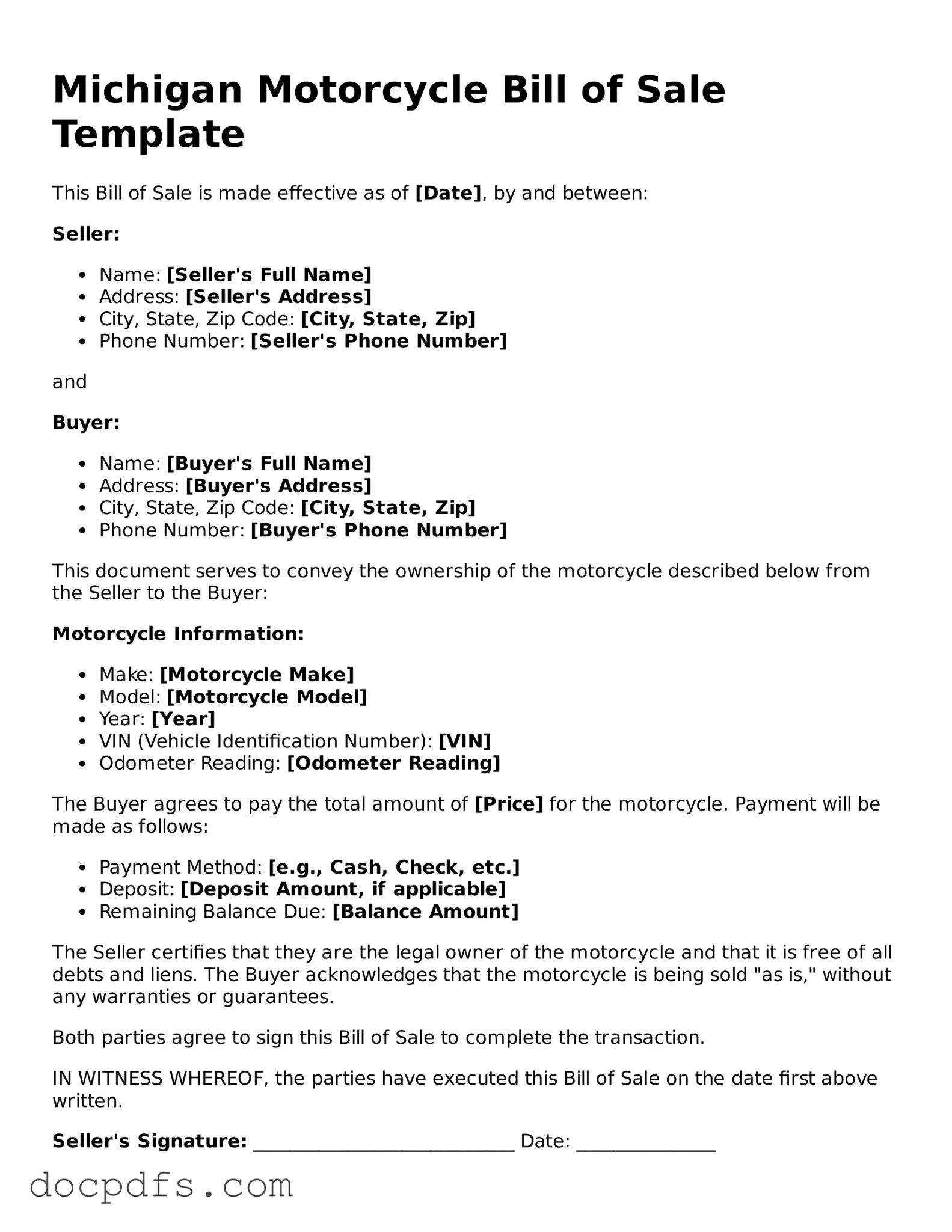 Free Michigan Motorcycle Bill of Sale Form