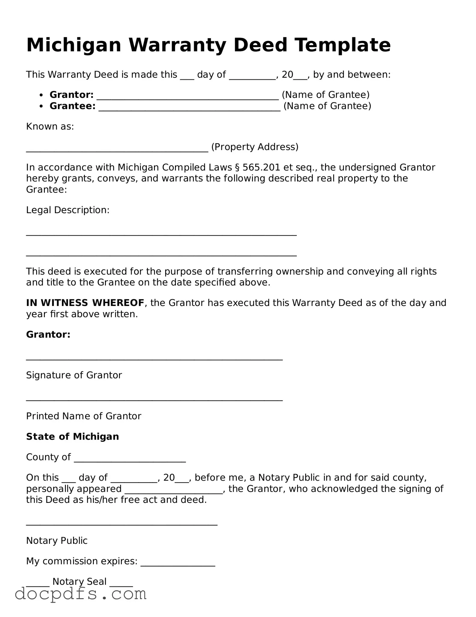 Free Michigan Deed Form