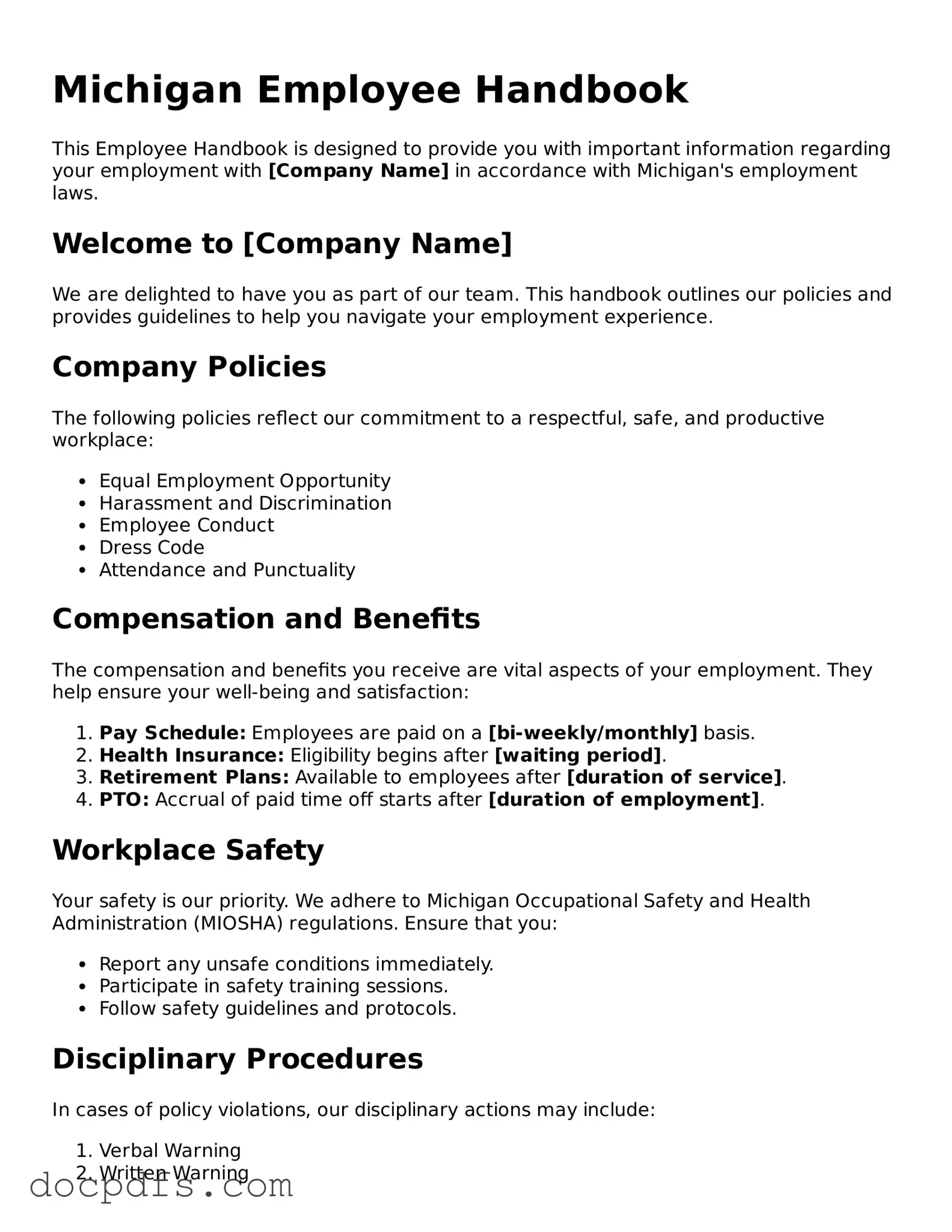Free Michigan Employee Handbook Form