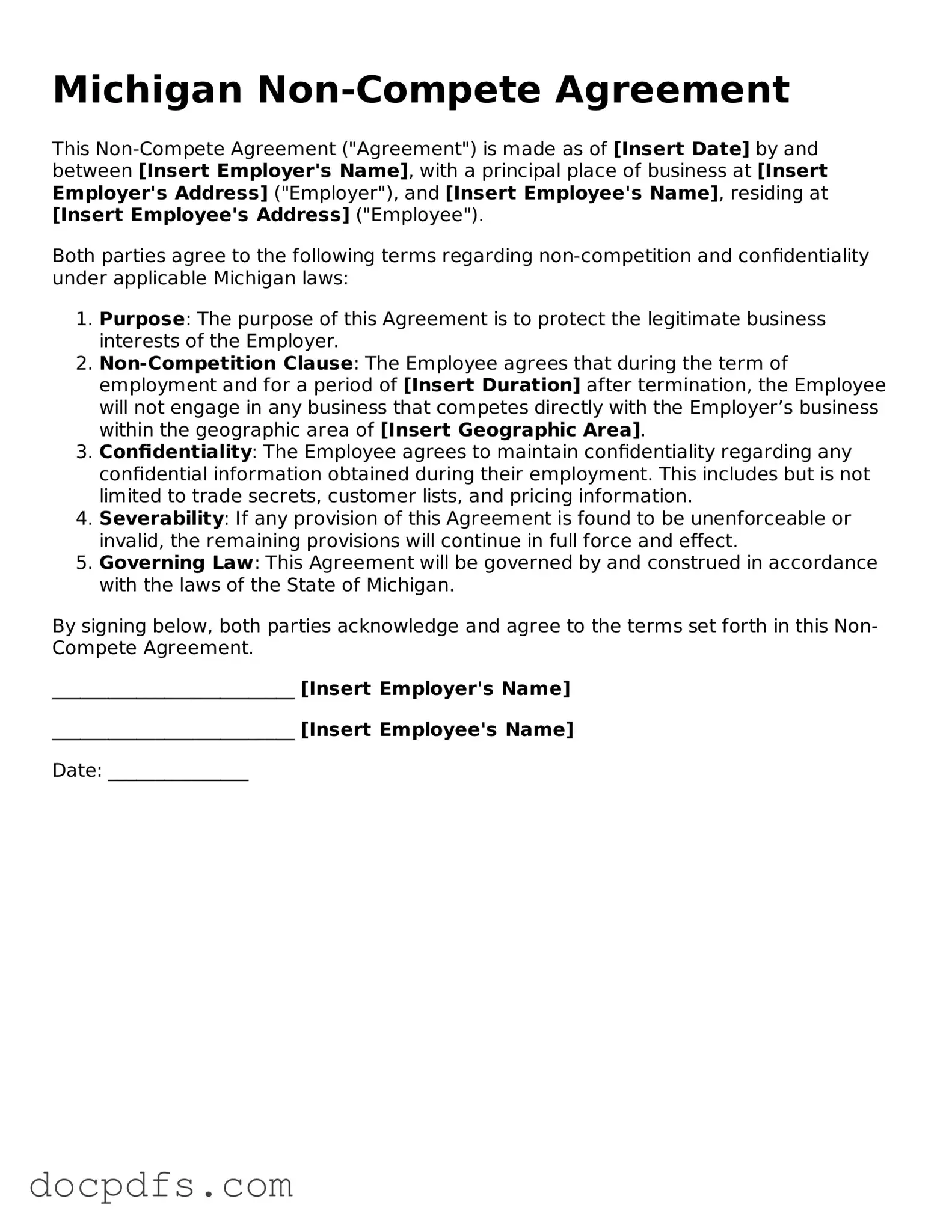 Free Michigan Non-compete Agreement Form