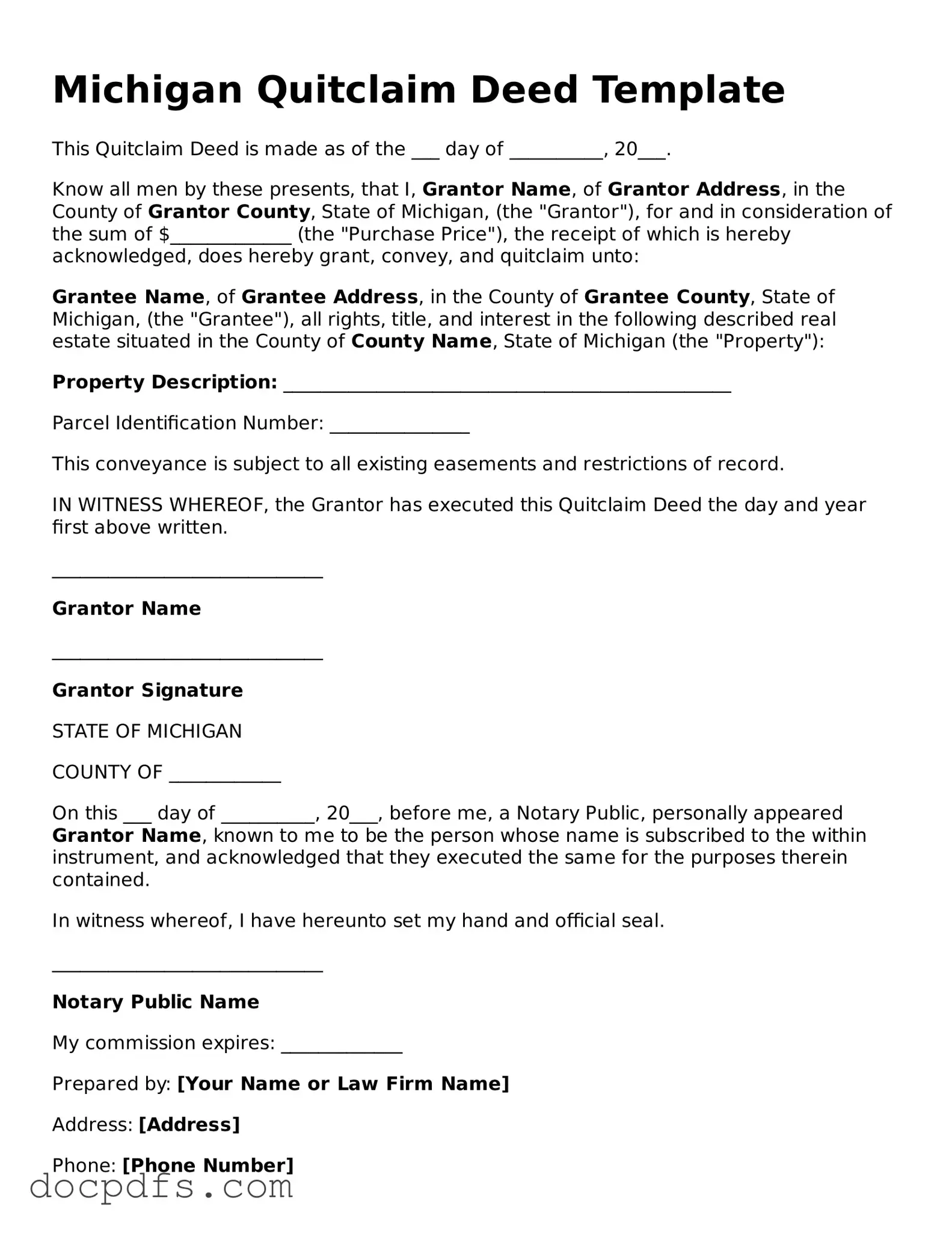 Free Michigan Quitclaim Deed Form