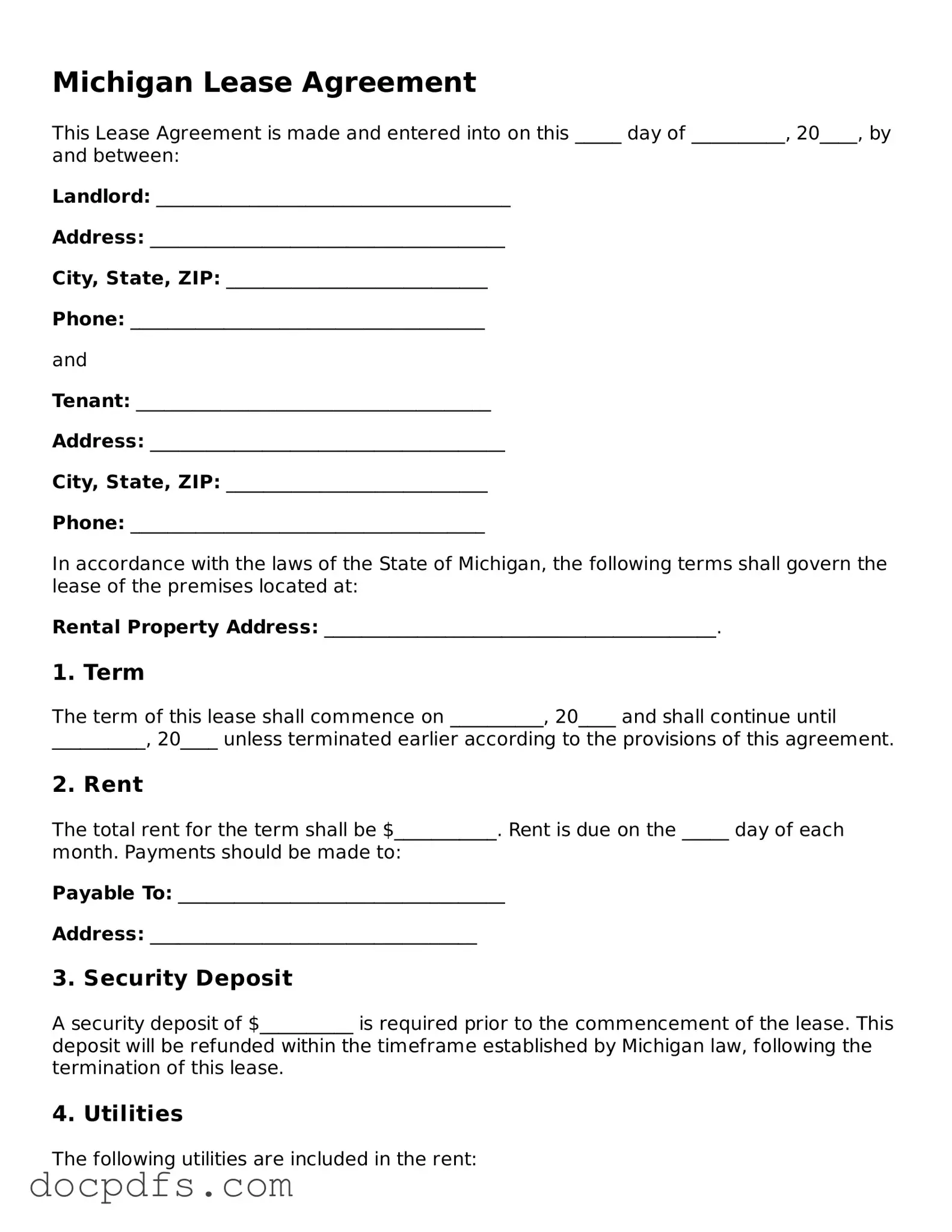Free Michigan Lease Agreement Form