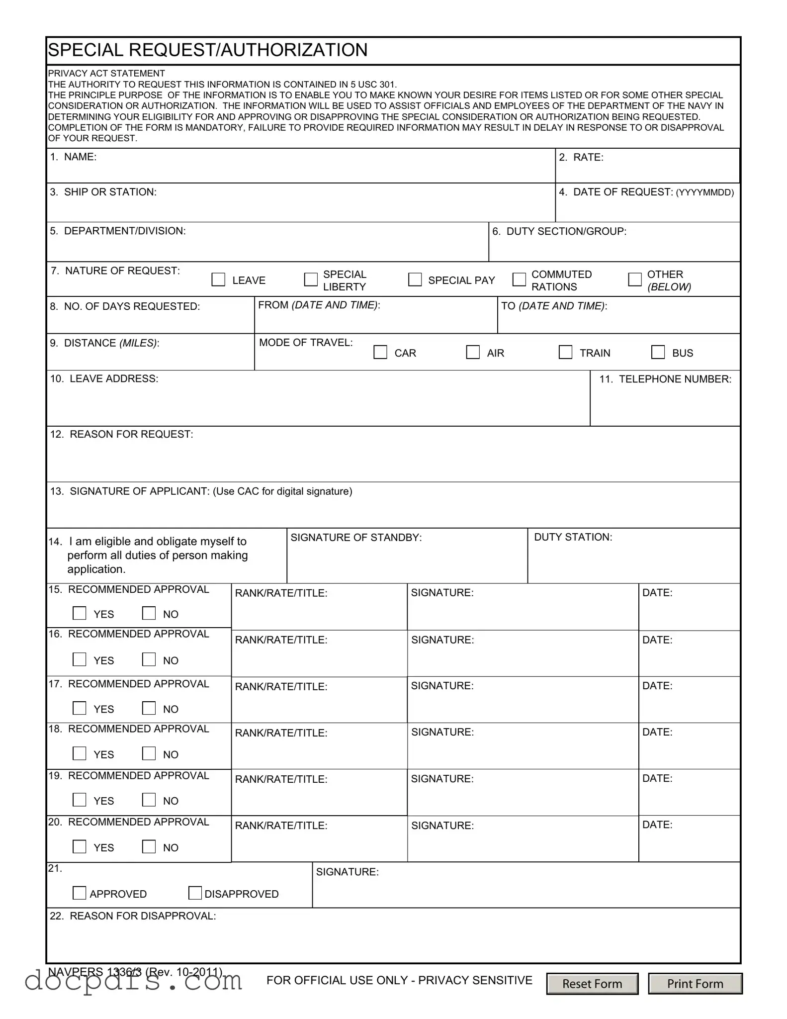 Navpers 1336 3 Template in PDF