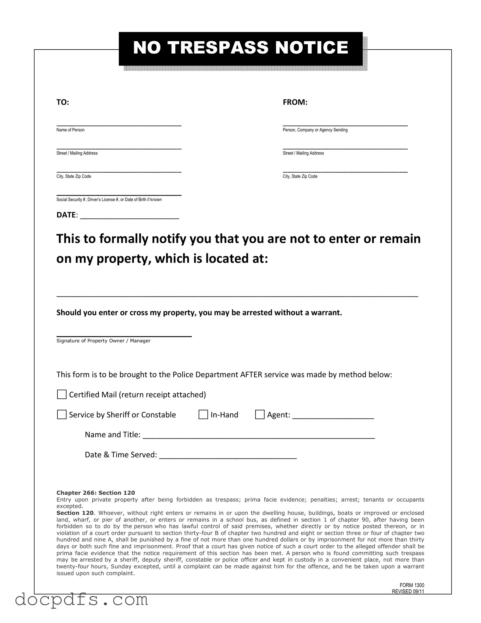 No Trespassing Letter Template in PDF