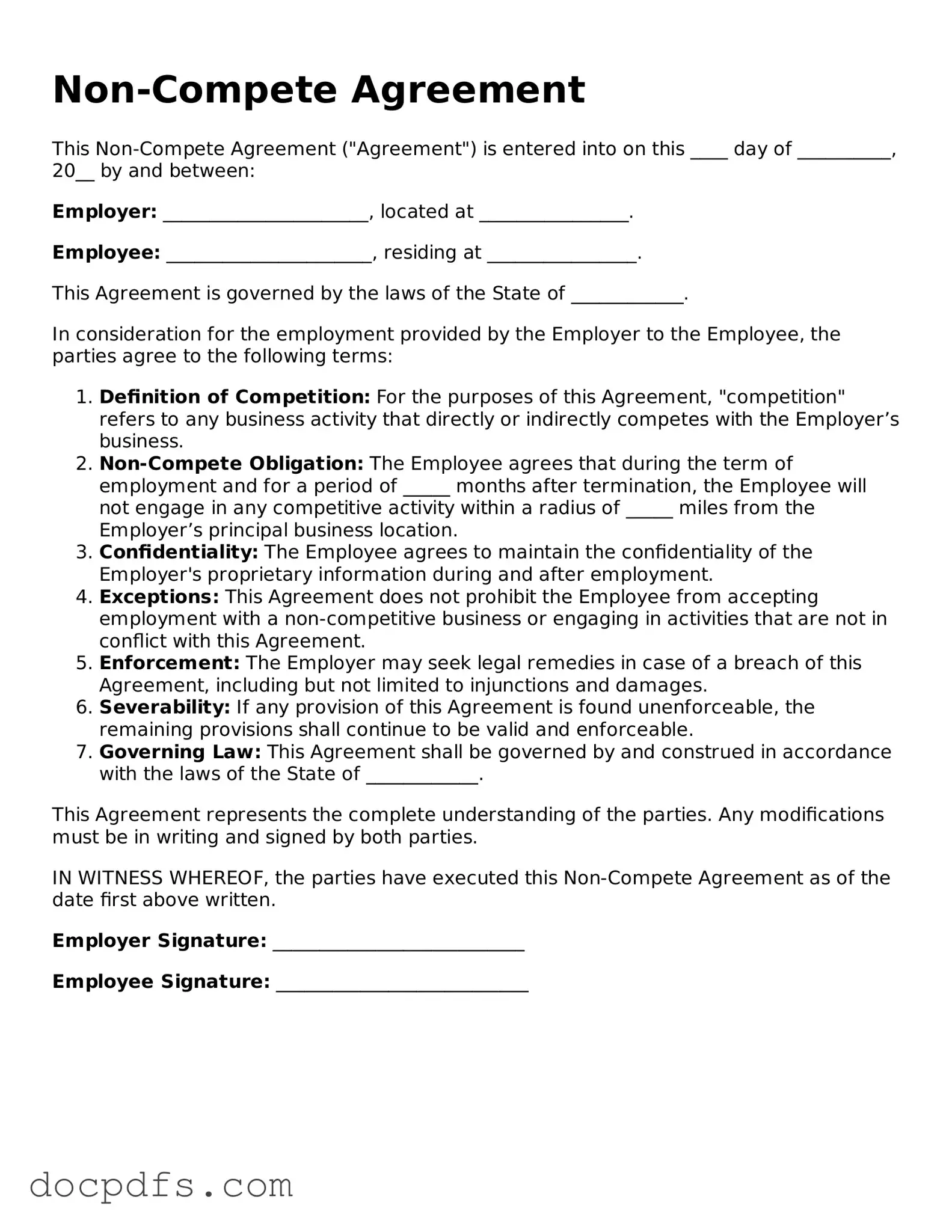 Legal Non-compete Agreement Document