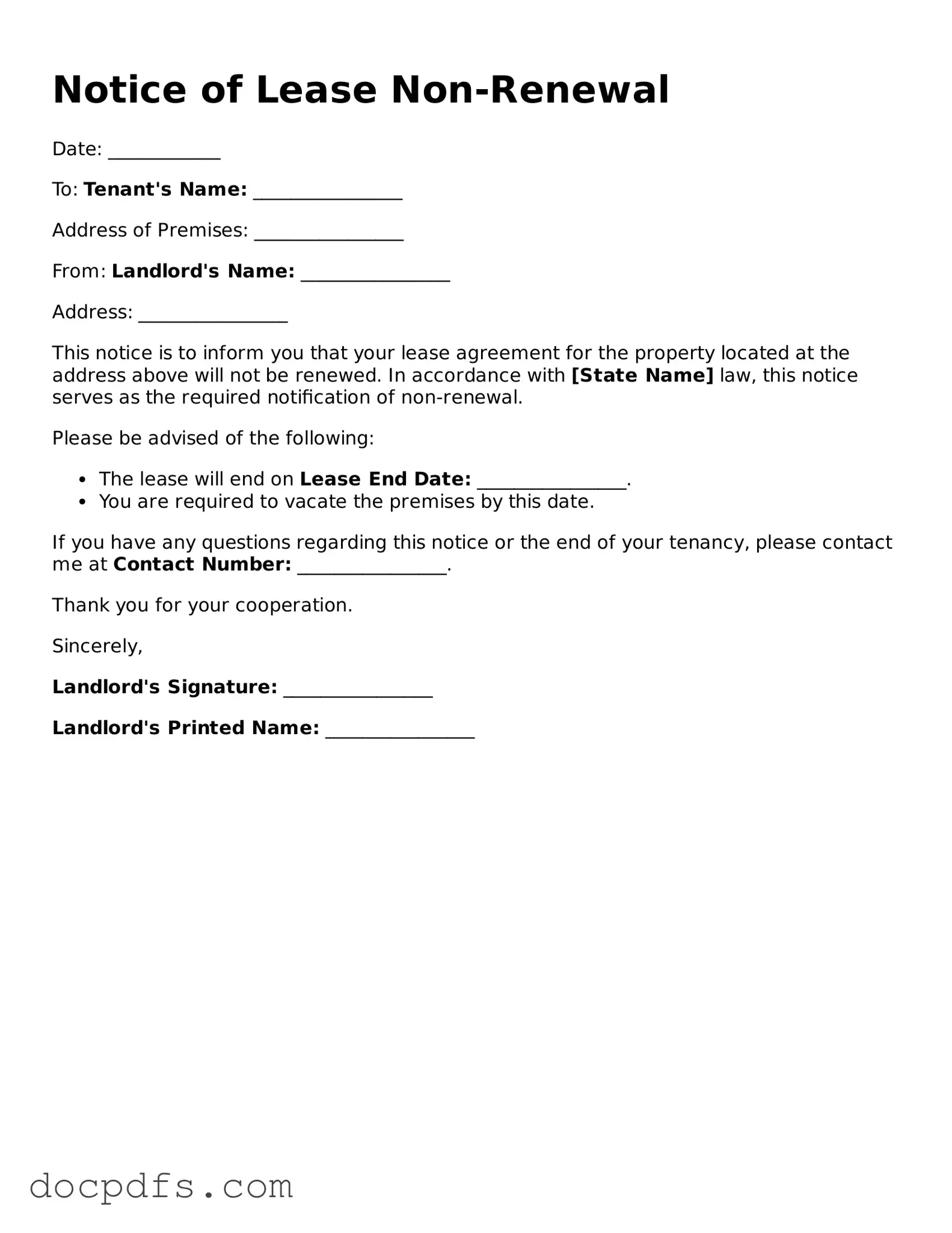 Legal Notice of Lease Non-Renewal Document