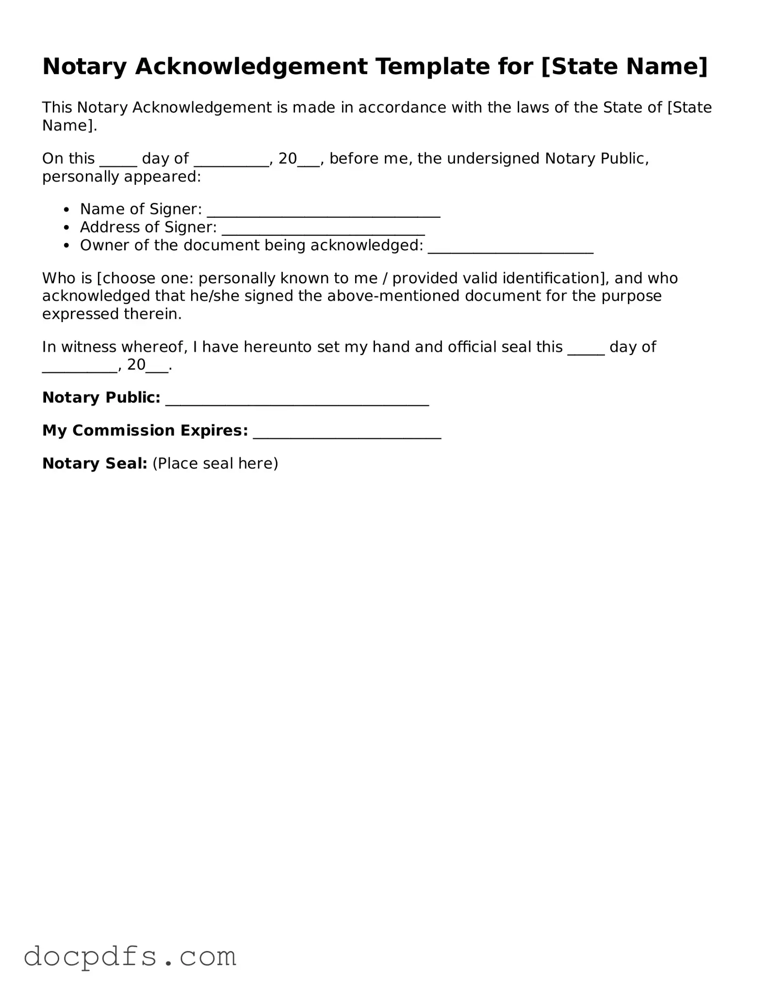 Legal Notary Acknowledgement Document
