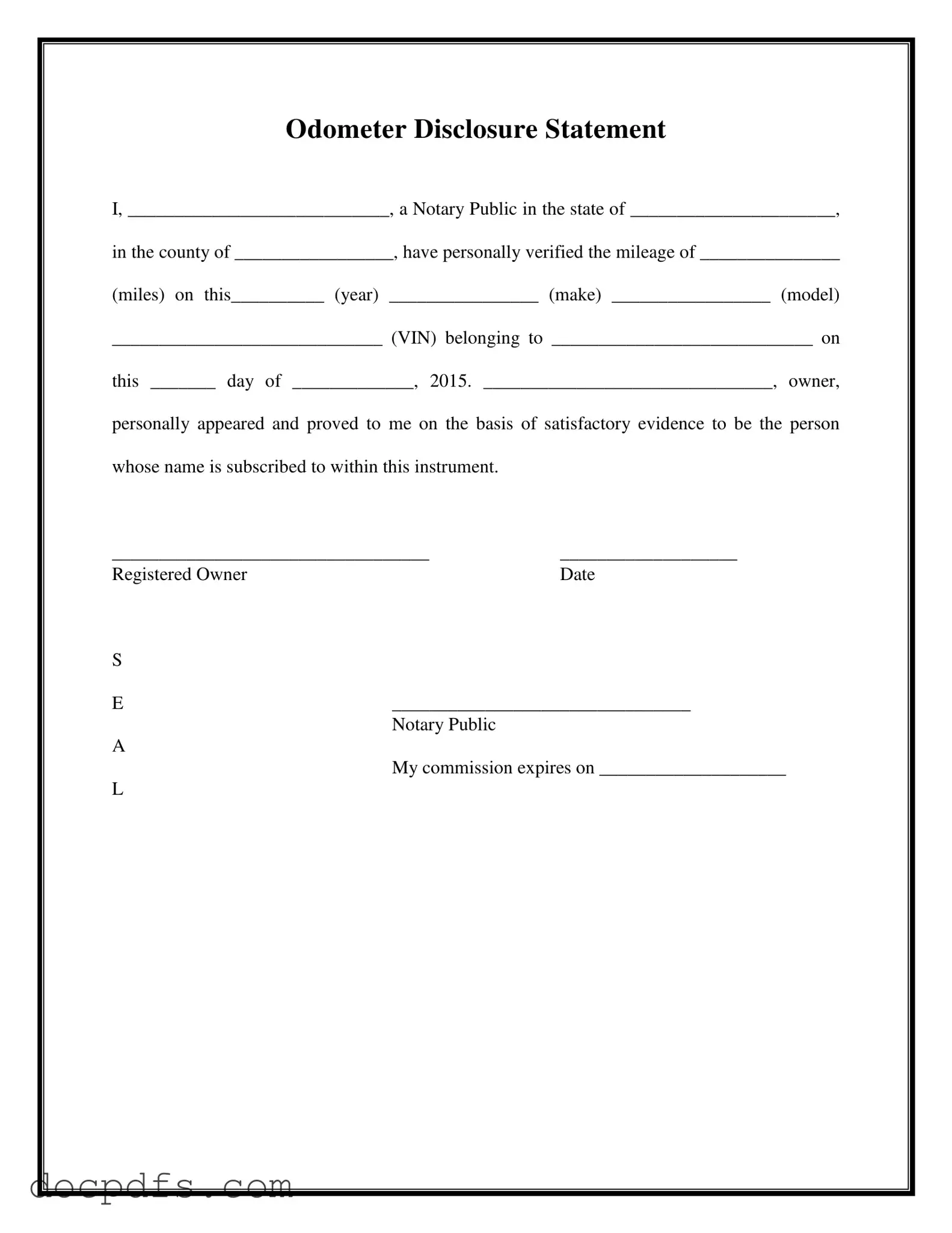 Notarized Odometer Statement Template in PDF