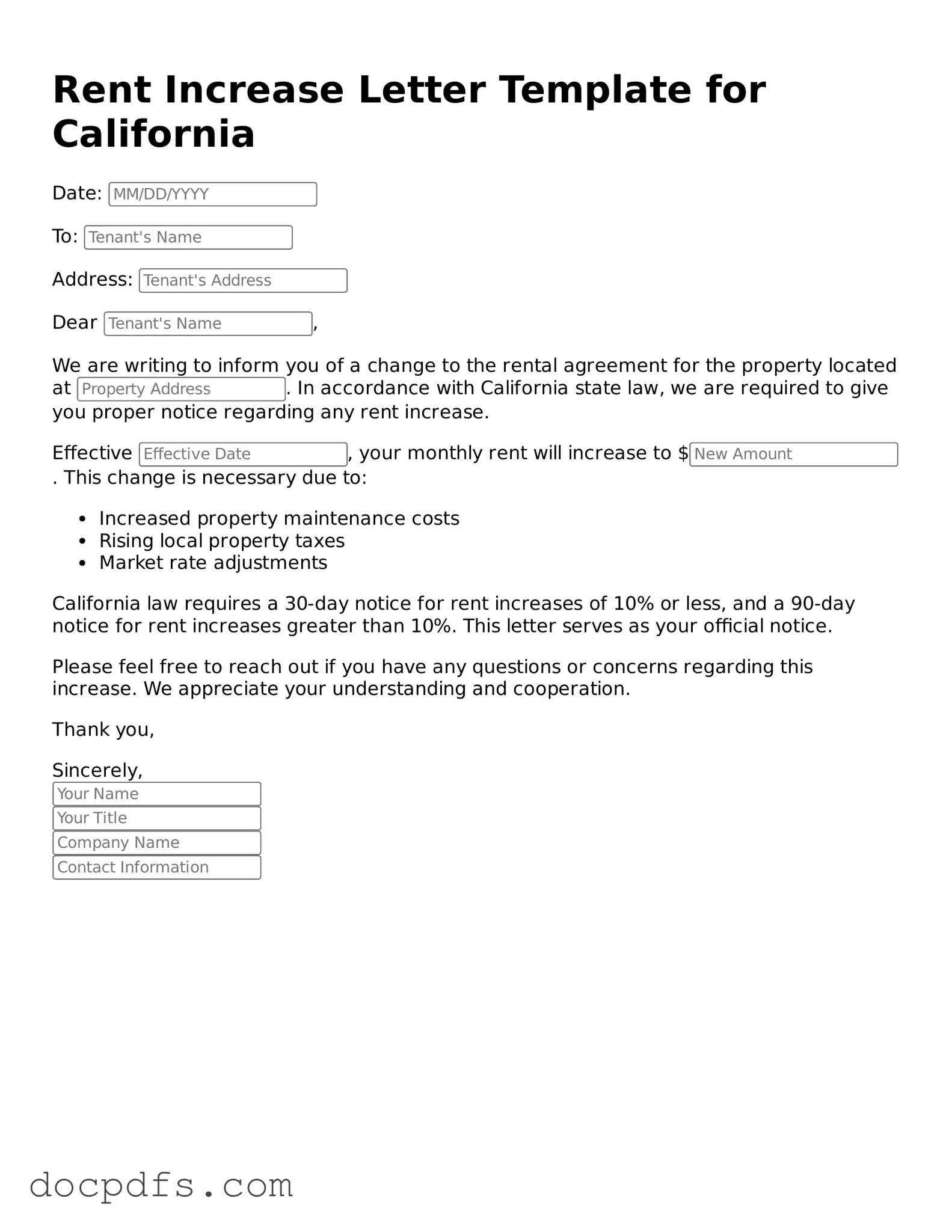 Legal Rent Increase Letter Document