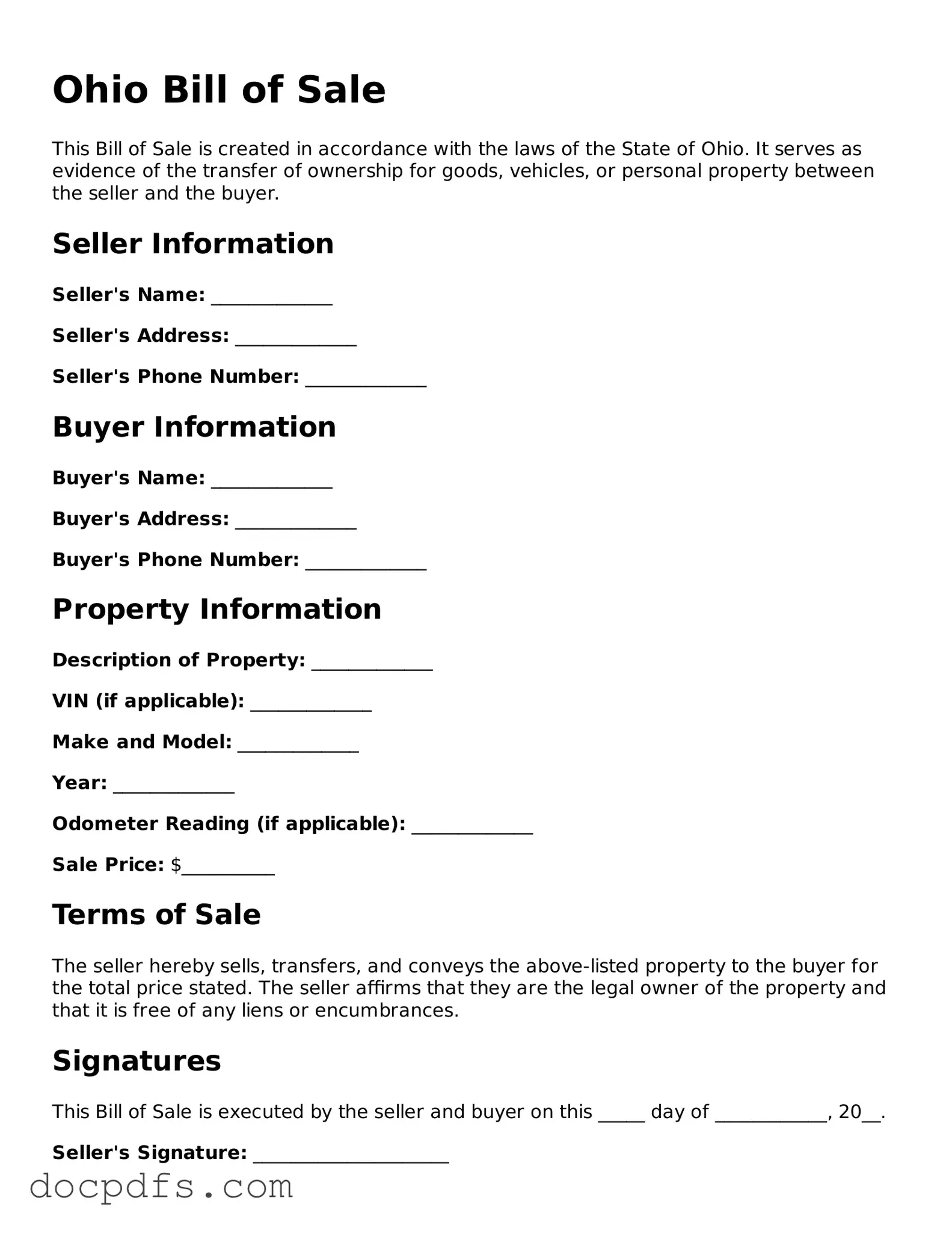 Free Ohio Bill of Sale Form
