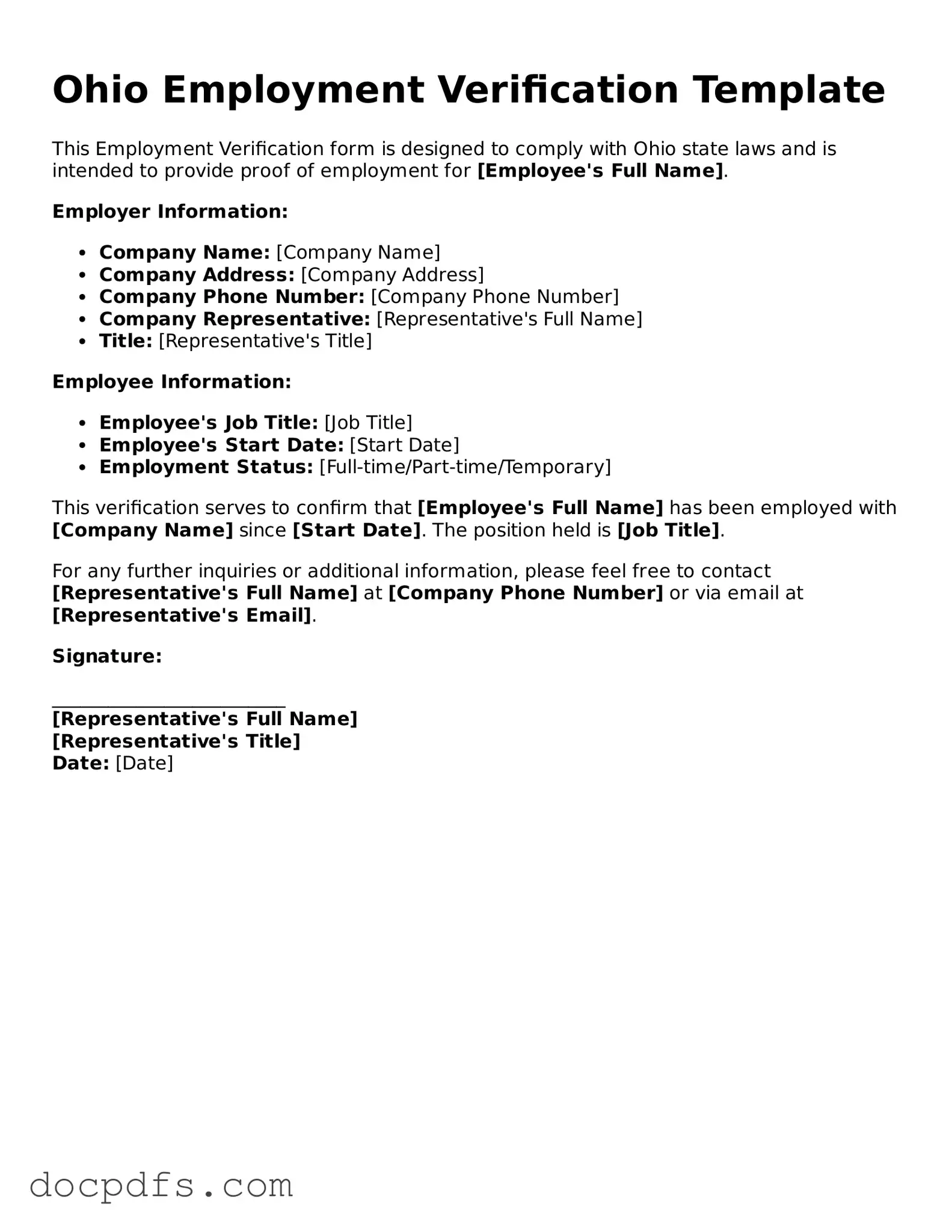 Free Ohio Employment Verification Form