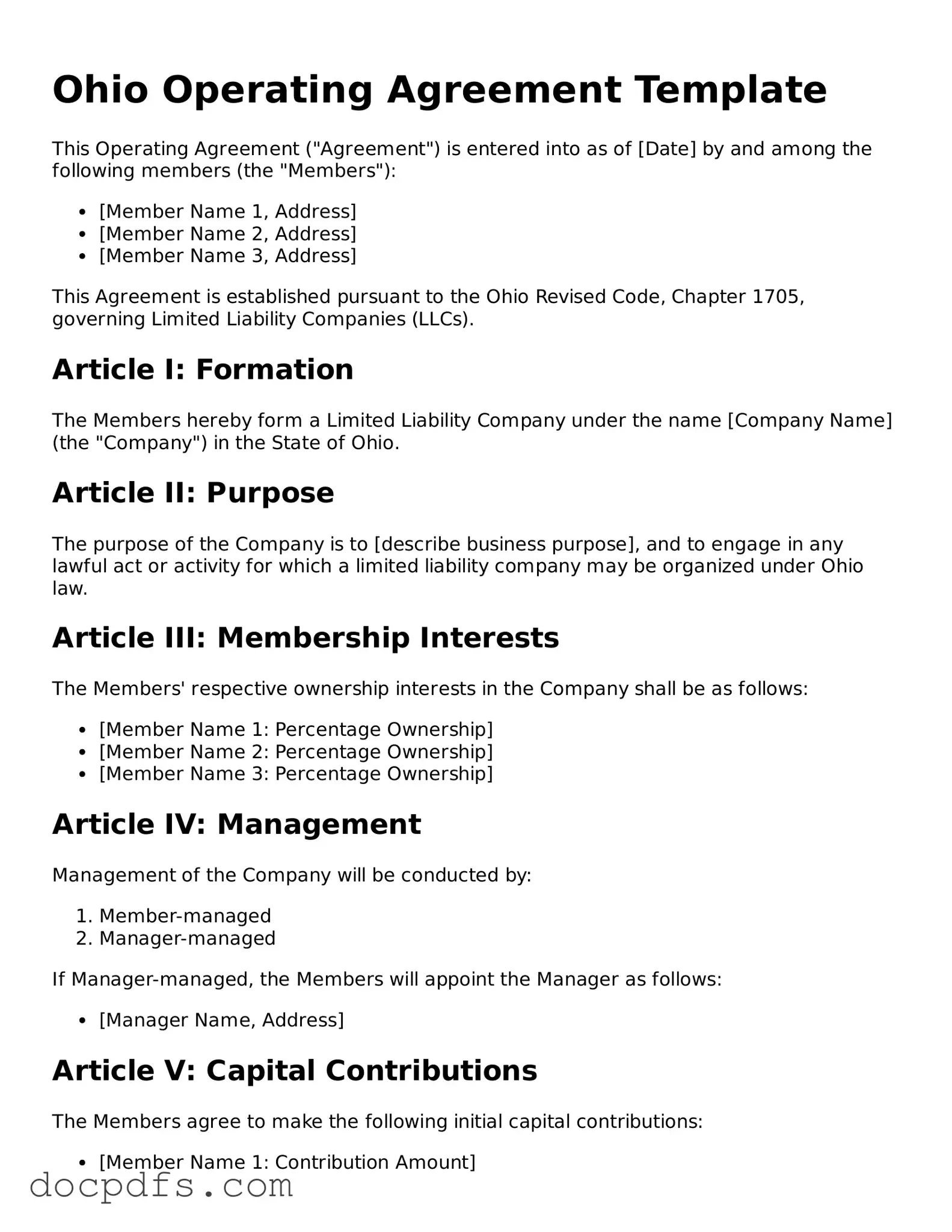 Free Ohio Operating Agreement Form