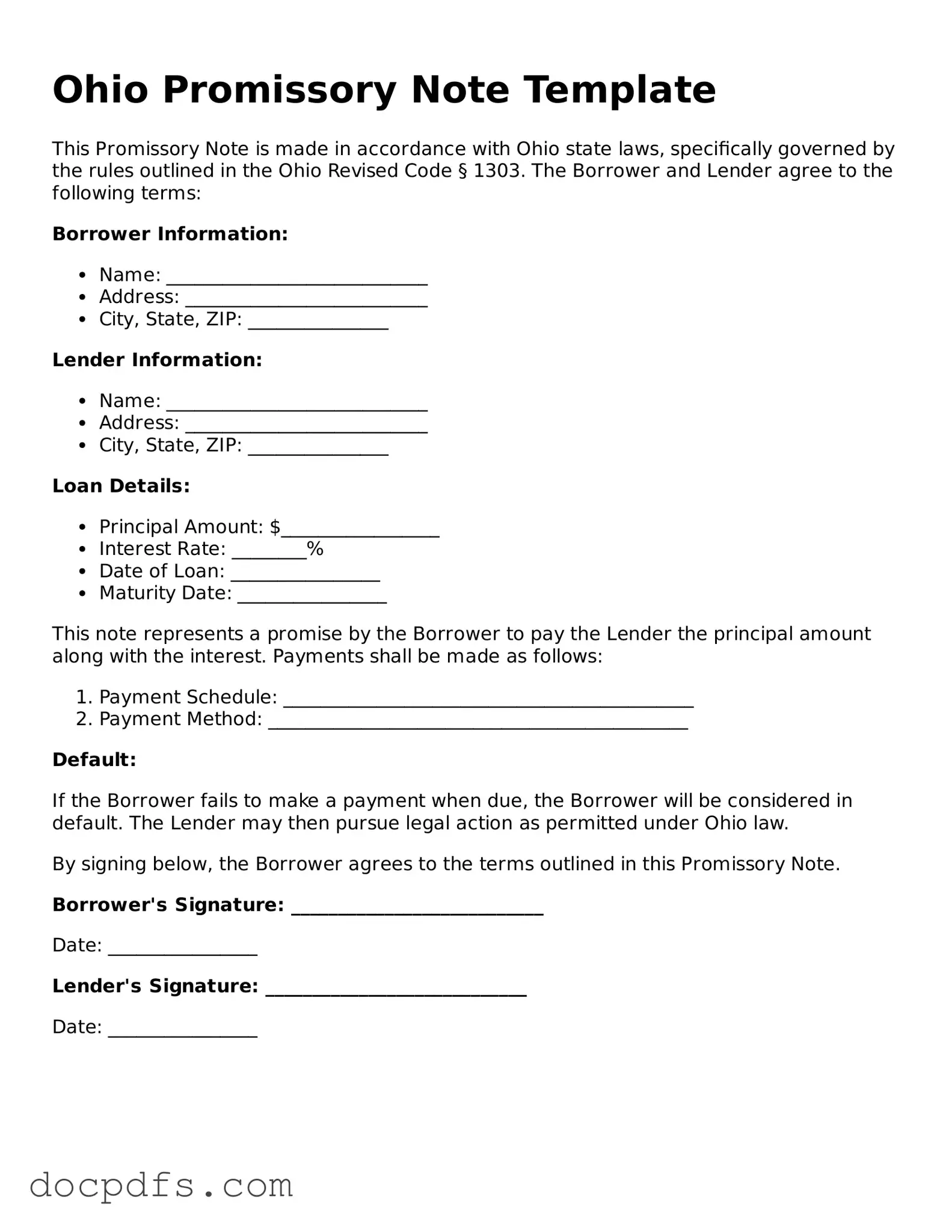 Free Ohio Promissory Note Form