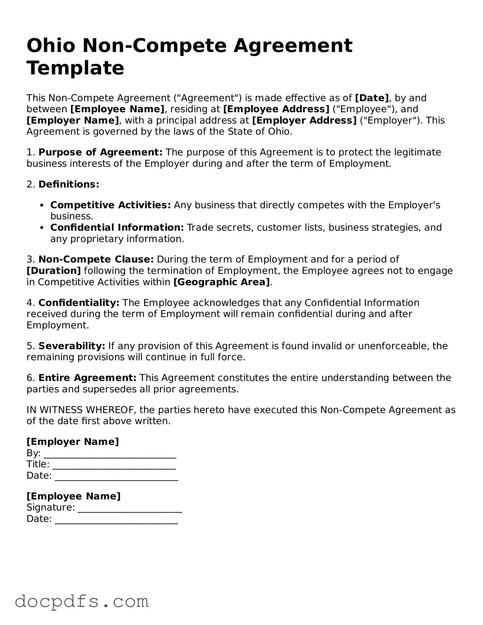 Free Ohio Non-compete Agreement Form