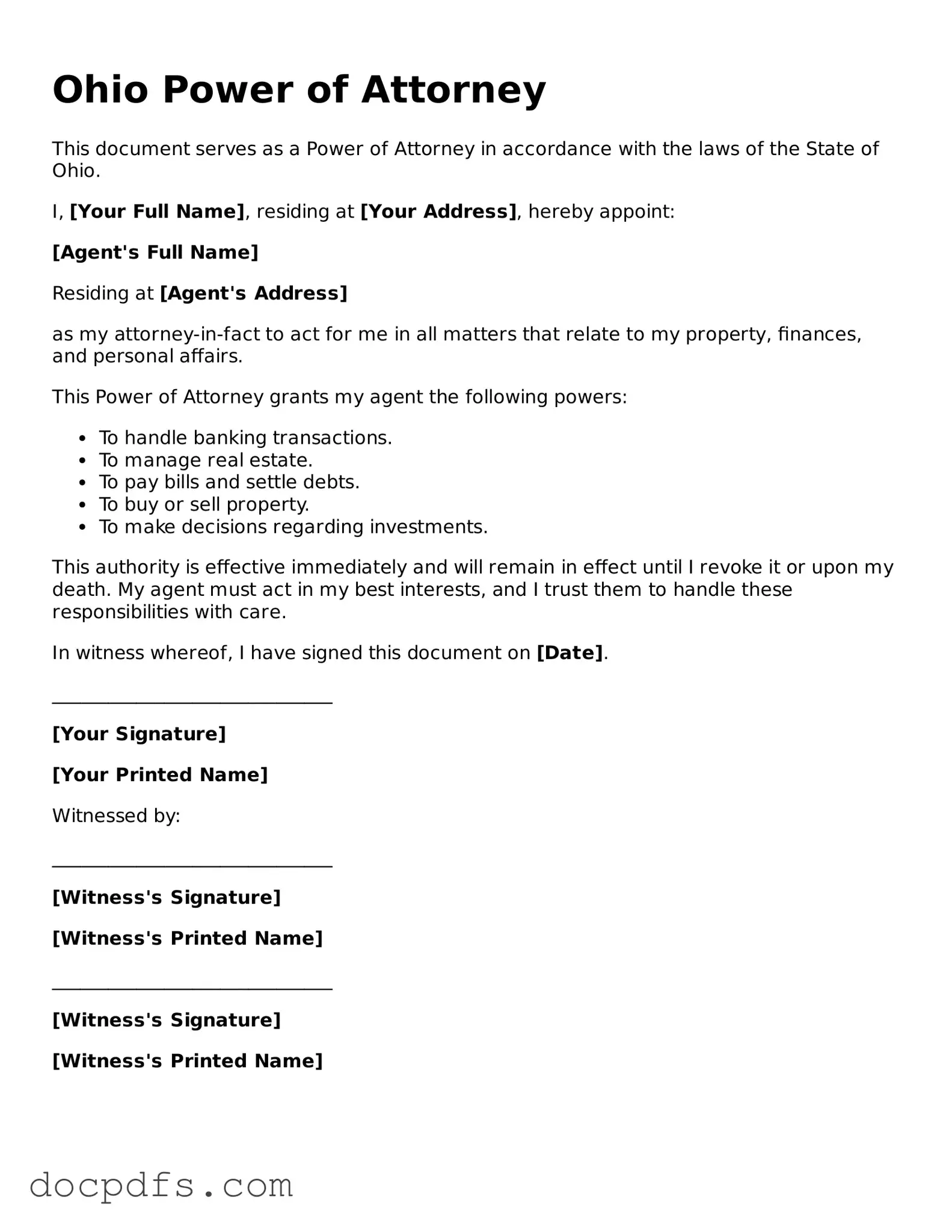 Free Ohio Power of Attorney Form