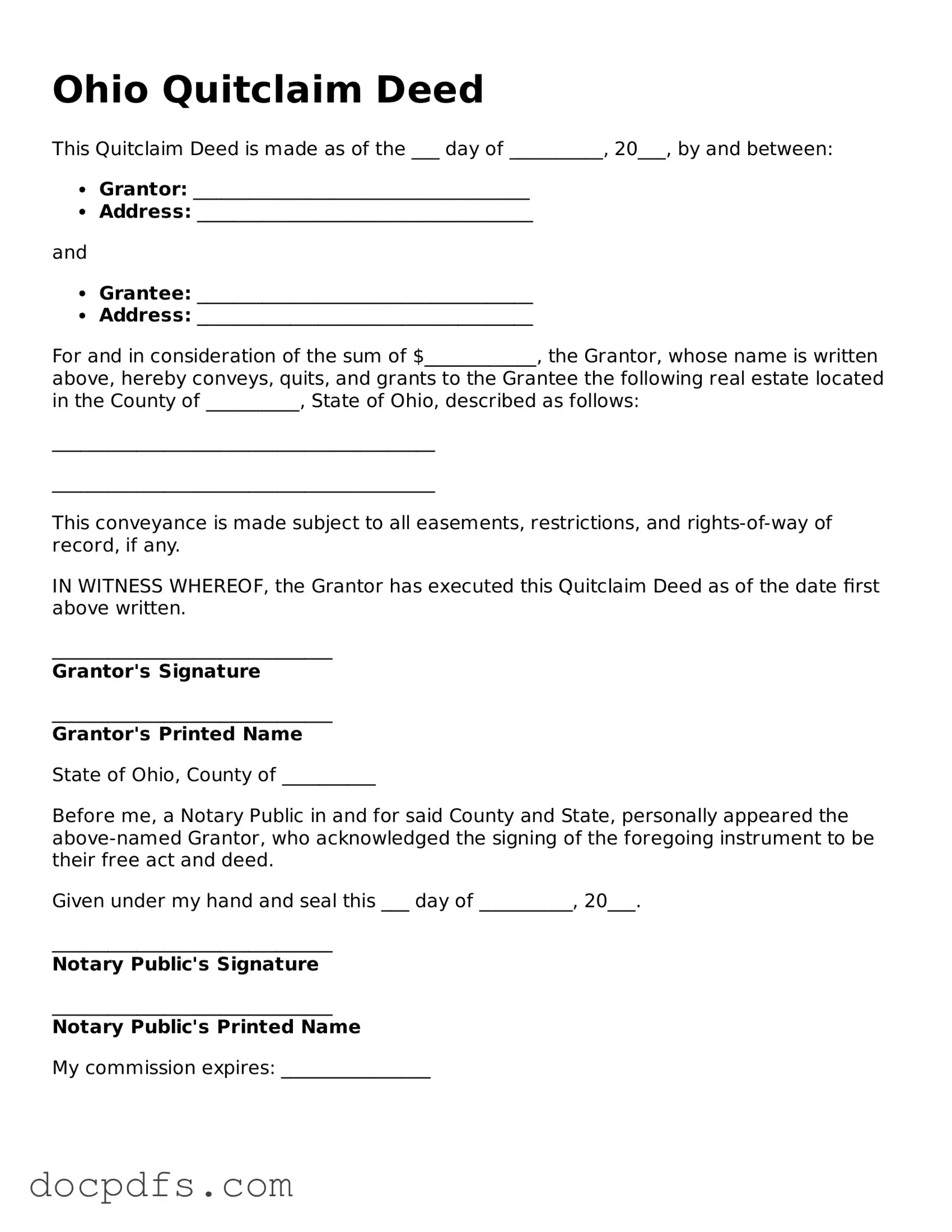 Free Ohio Quitclaim Deed Form