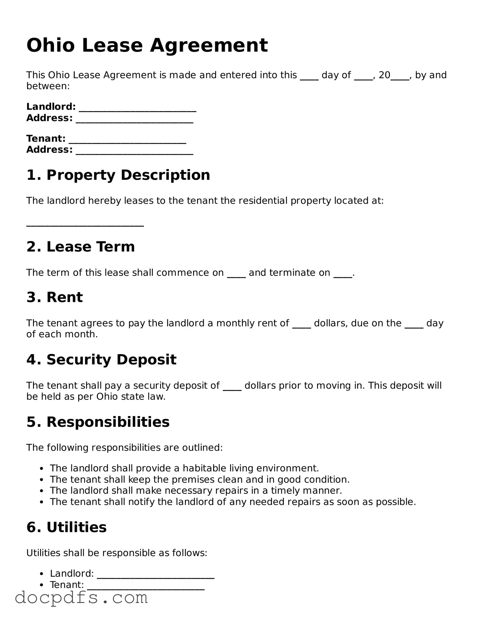 Free Ohio Lease Agreement Form