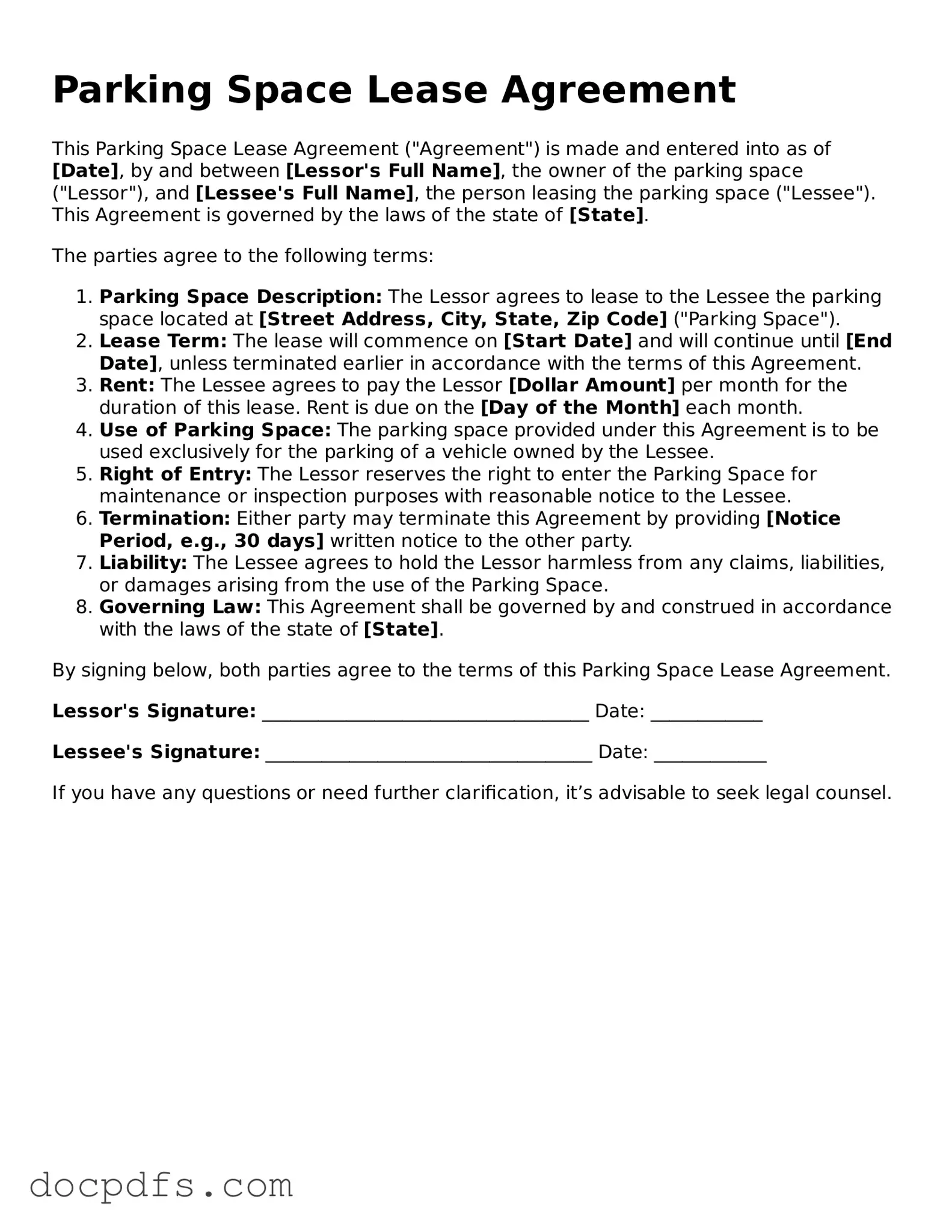 Legal Parking Space Lease Agreement Document