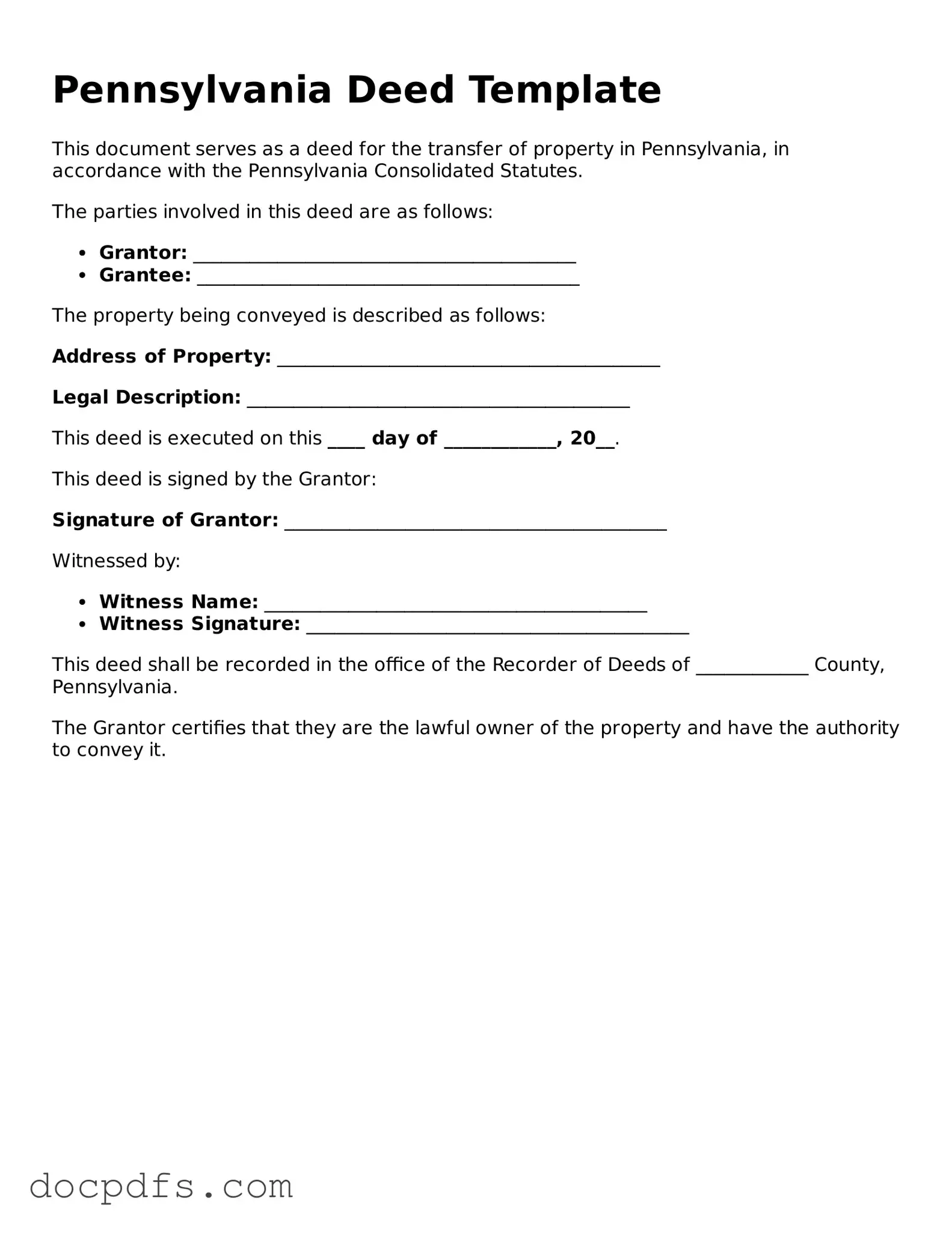 Free Pennsylvania Deed Form