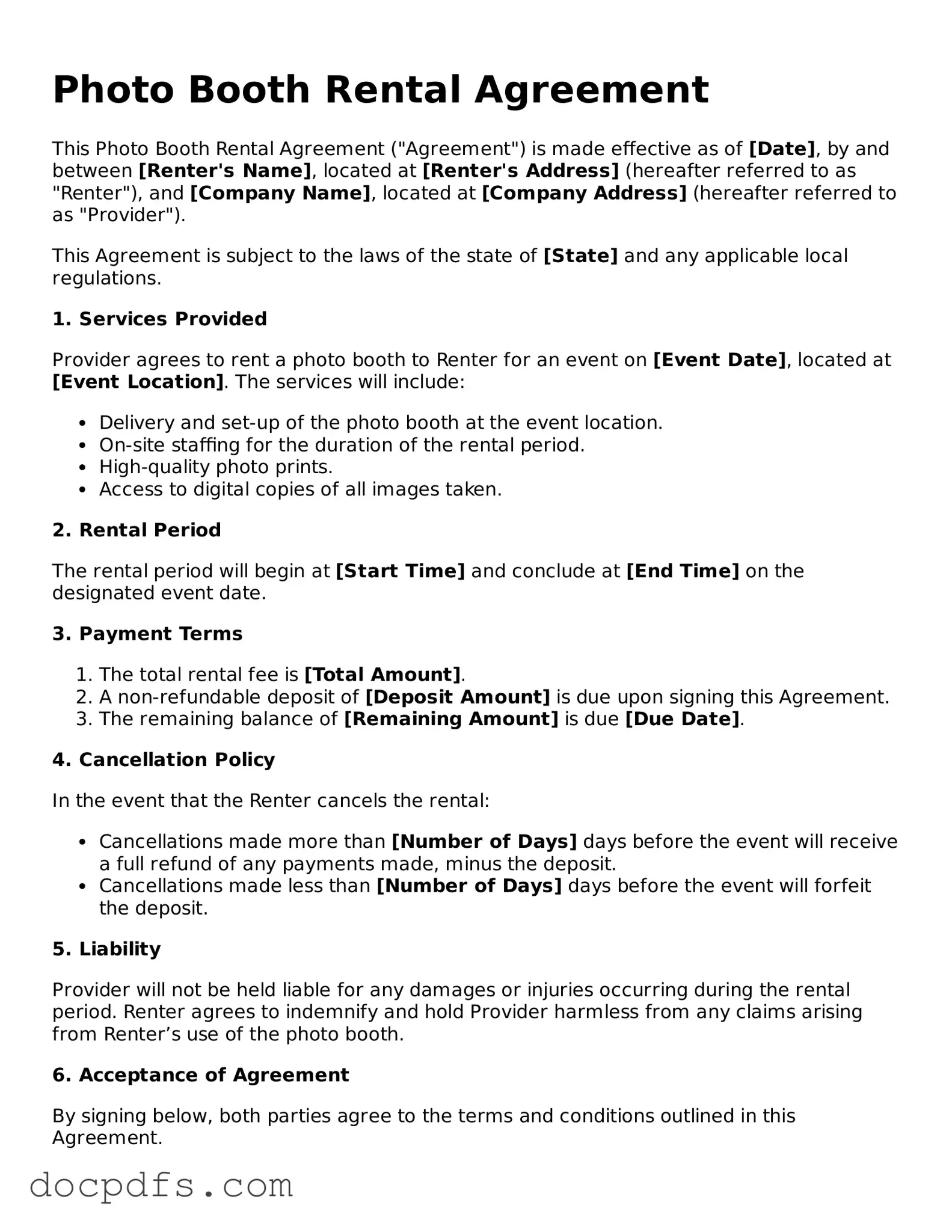 Legal Photo Booth Rental Agreement Document