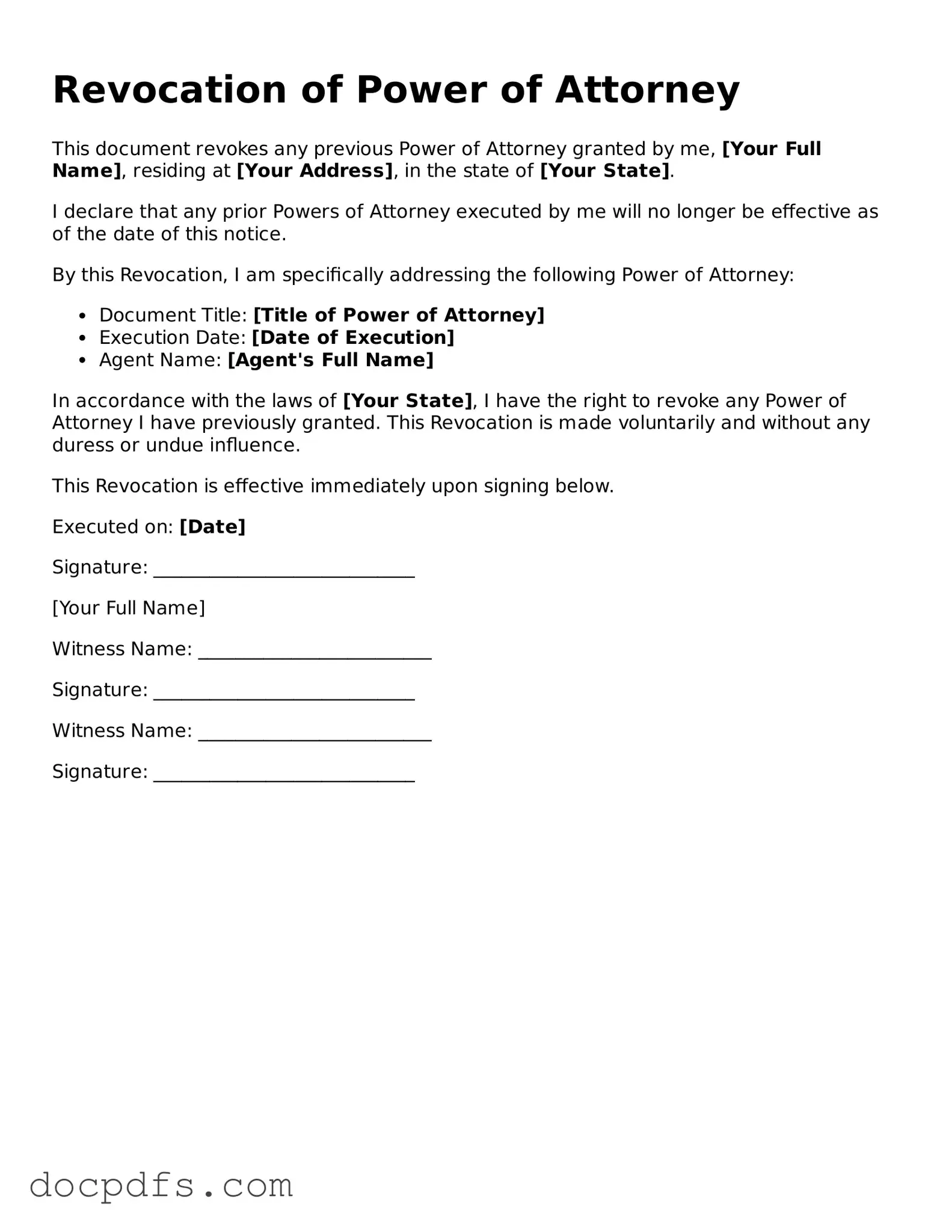 Legal Revocation of Power of Attorney Document