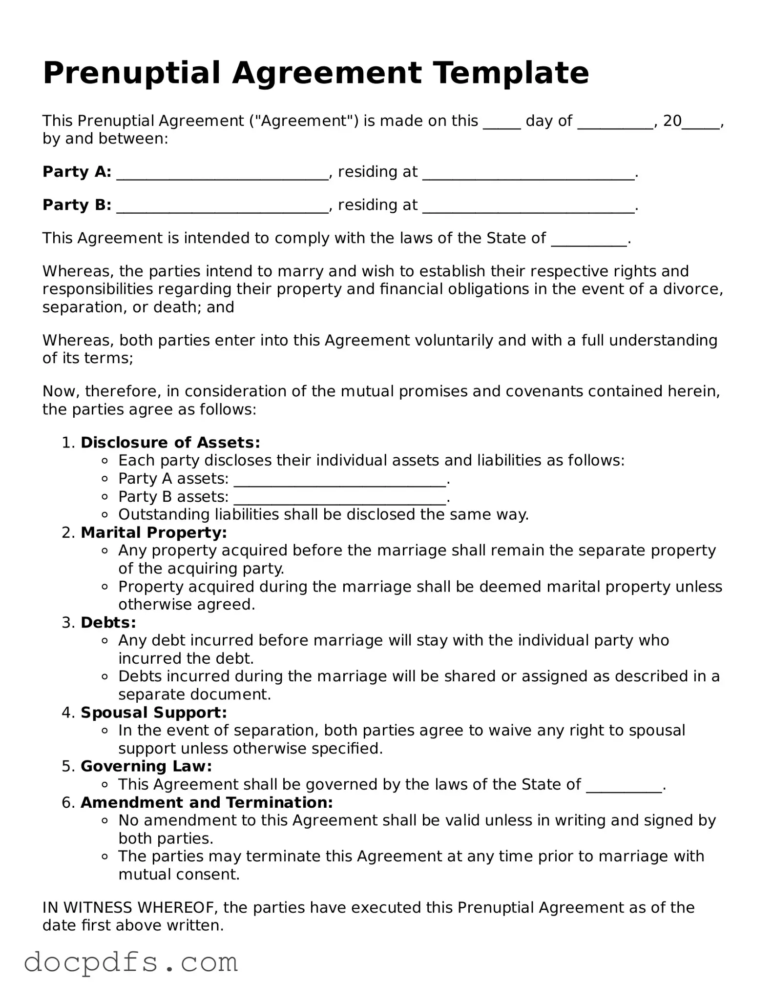 Legal Prenuptial Agreement Document