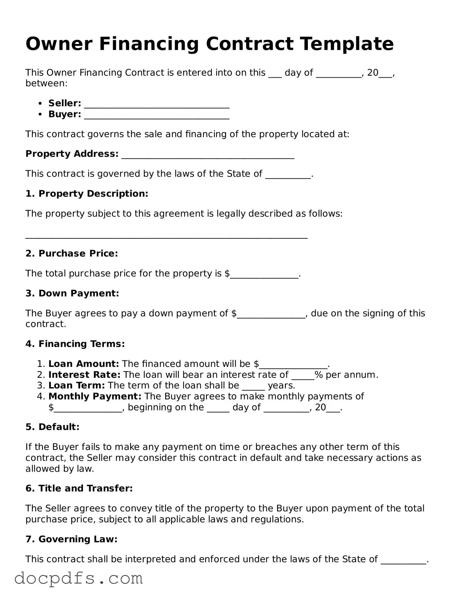 Legal Owner Financing Contract Document